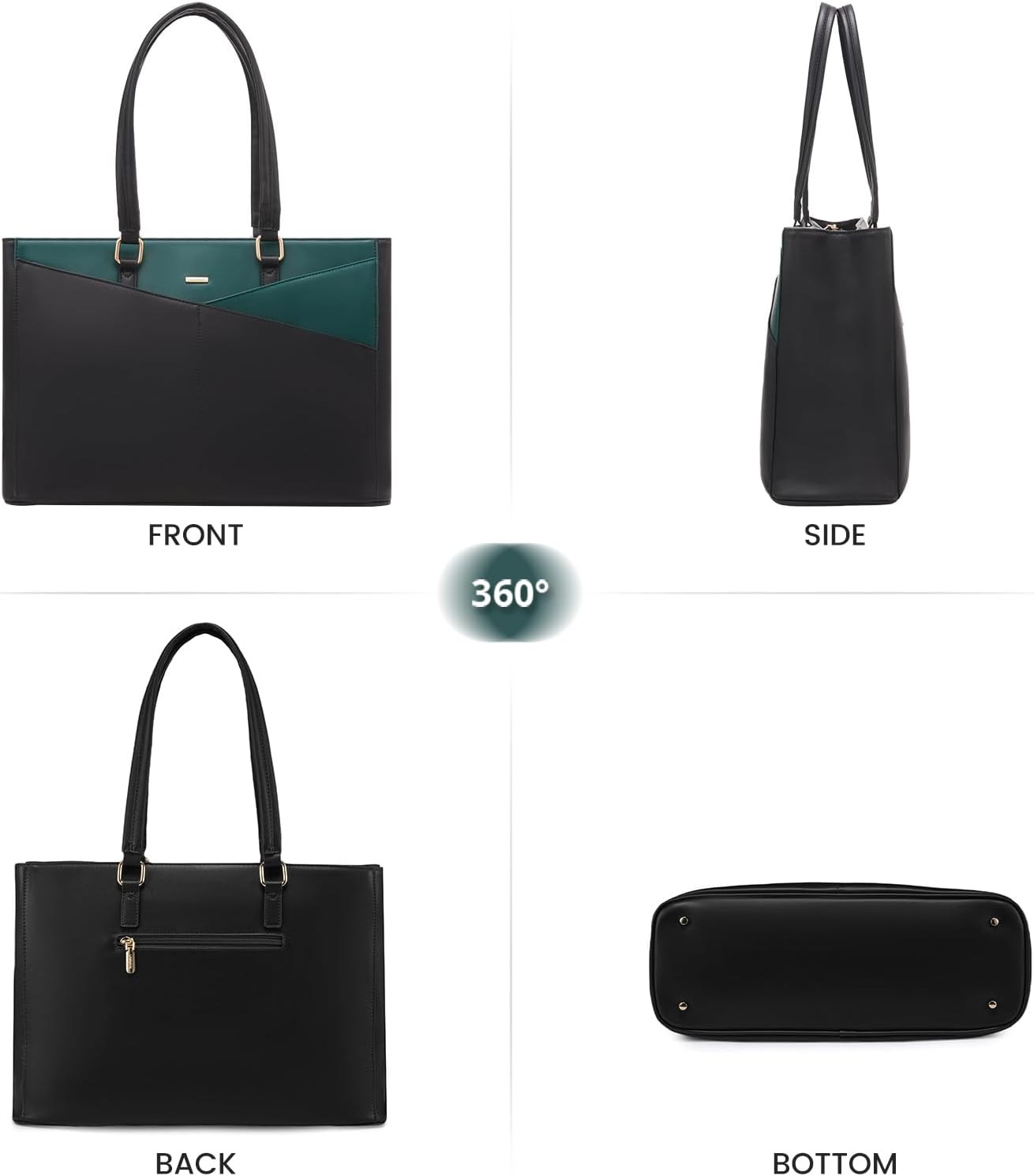 LOVEVOOK Laptop Tote Bag for Women 15.6 Inch Waterproof Leather Computer Bags Business Office Work Briefcase Black