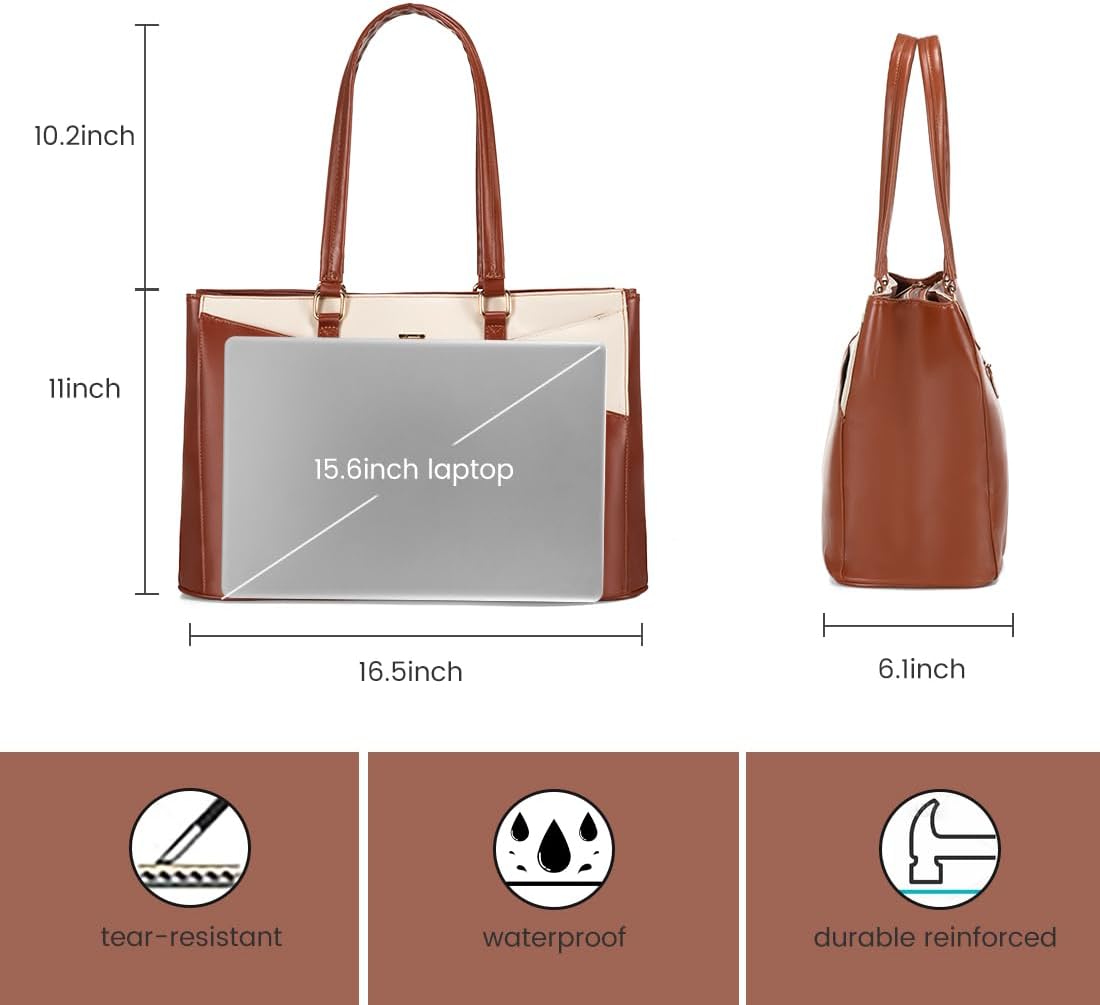LOVEVOOK Laptop Tote Bag for Women 15.6 Inch Waterproof Leather Computer Bags Business Office Work Briefcase Black
