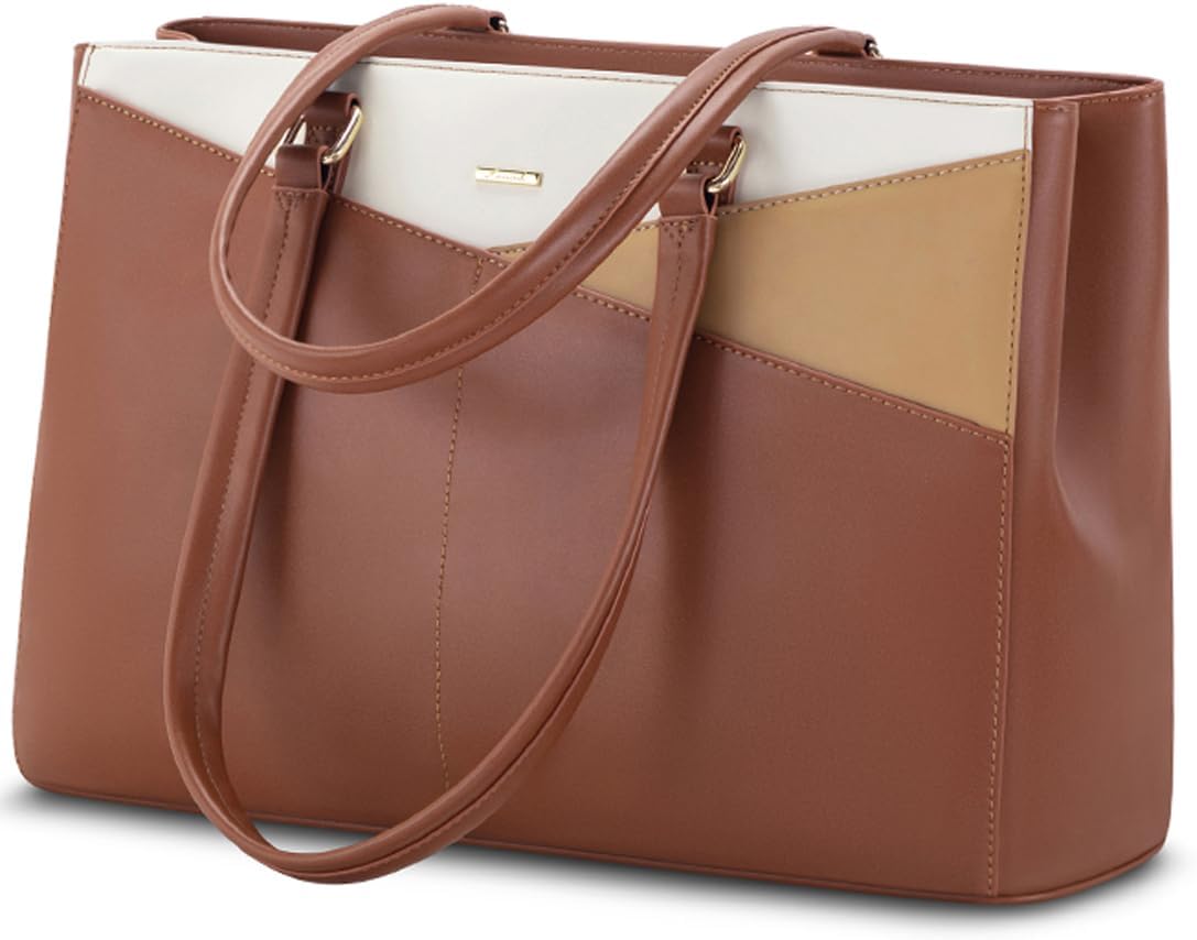 LOVEVOOK Laptop Tote Bag for Women 15.6 Inch Waterproof Leather Computer Bags Business Office Work Briefcase Black