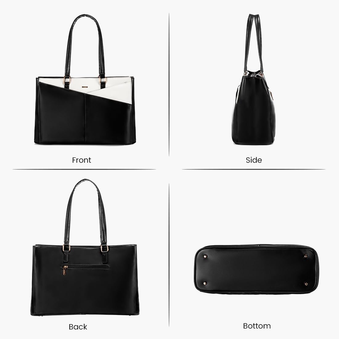 LOVEVOOK Laptop Tote Bag for Women 15.6 Inch Waterproof Leather Computer Bags Business Office Work Briefcase Black