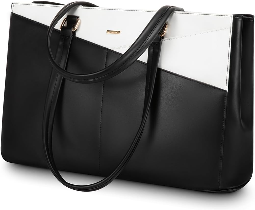 LOVEVOOK Laptop Tote Bag for Women 15.6 Inch Waterproof Leather Computer Bags Business Office Work Briefcase Black