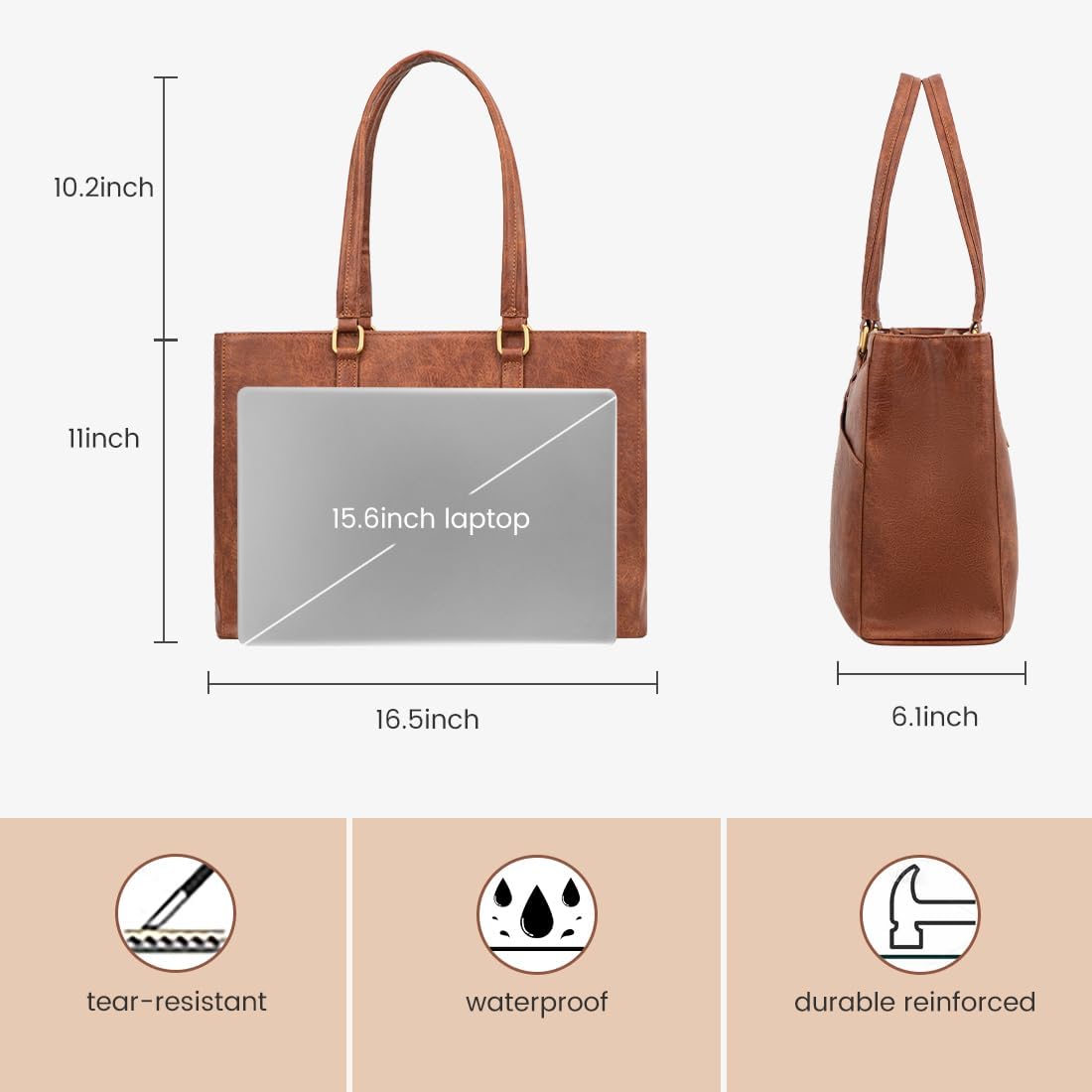 LOVEVOOK Laptop Tote Bag for Women 15.6 Inch Waterproof Leather Computer Bags Business Office Work Briefcase Black