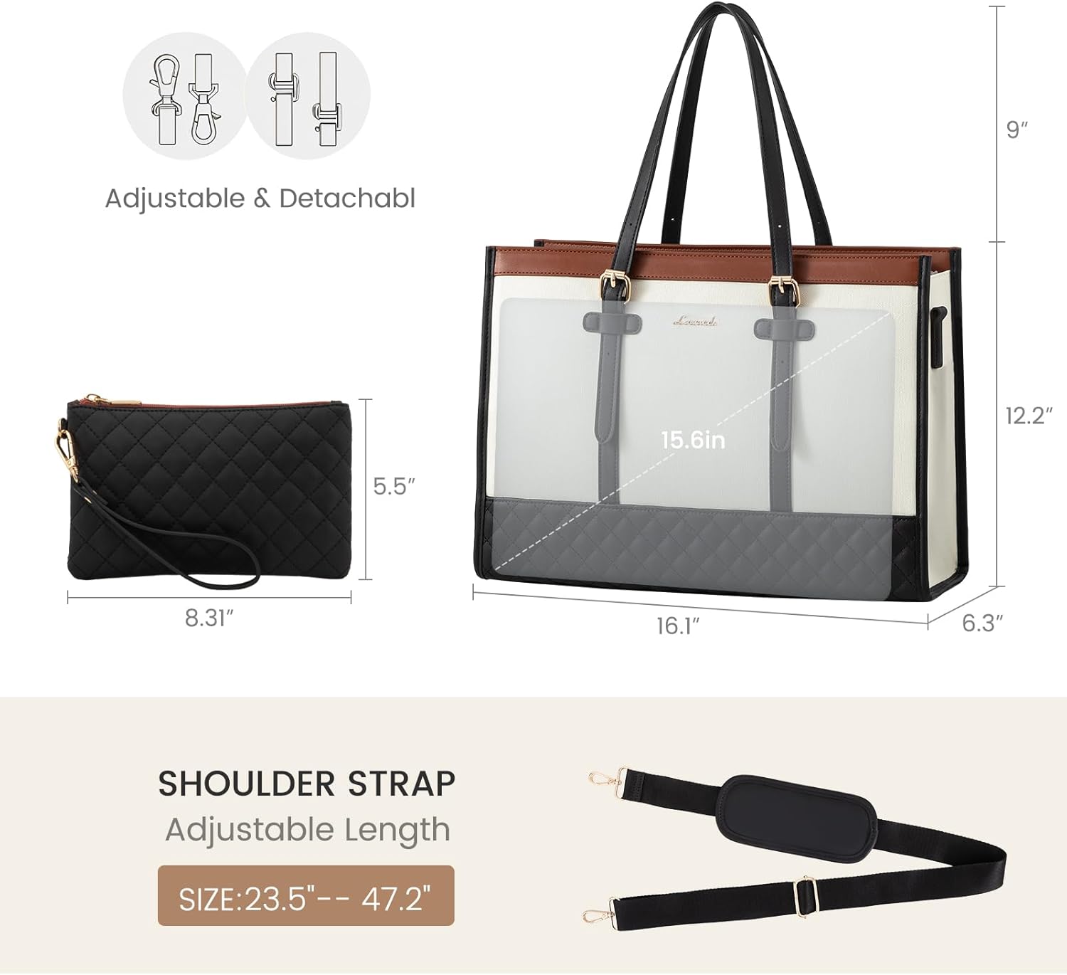LOVEVOOK Laptop Bag for Women 15.6 inch Canvas Laptop Tote Bag, Large Capacity Work Bag with Clutch Purse, Computer Bag Office Business Briefcase, Casual Handbag for Travel College Teacher School