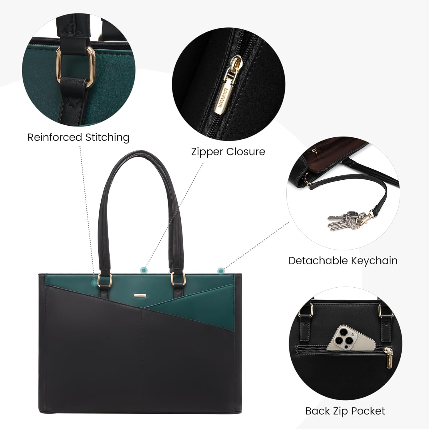 LOVEVOOK Laptop Tote Bag for Women 15.6 Inch Waterproof Leather Computer Bags Business Office Work Briefcase Black