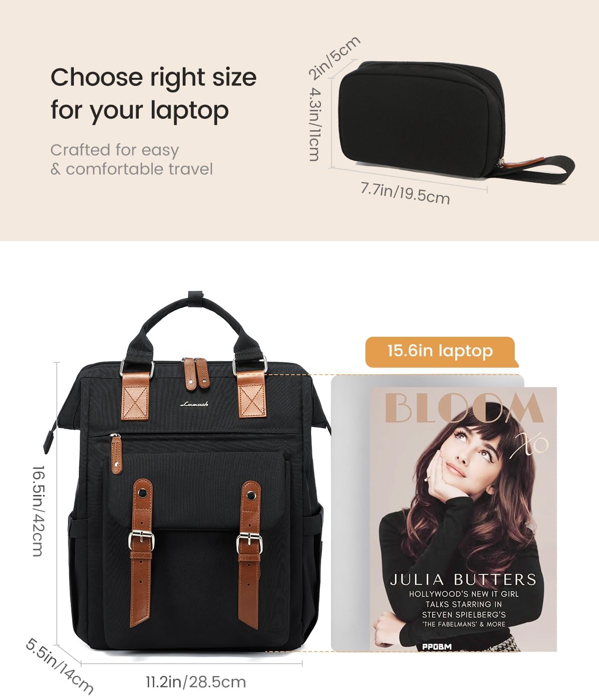 LOVEVOOK Laptop Backpack for Women Work Travel Backpack Purse, Commuter Business Computer Bag Teacher Nurse Bags, College School Backpack Student Bookbag with Multi-Pockets, 15.6 Inch, Black-brown