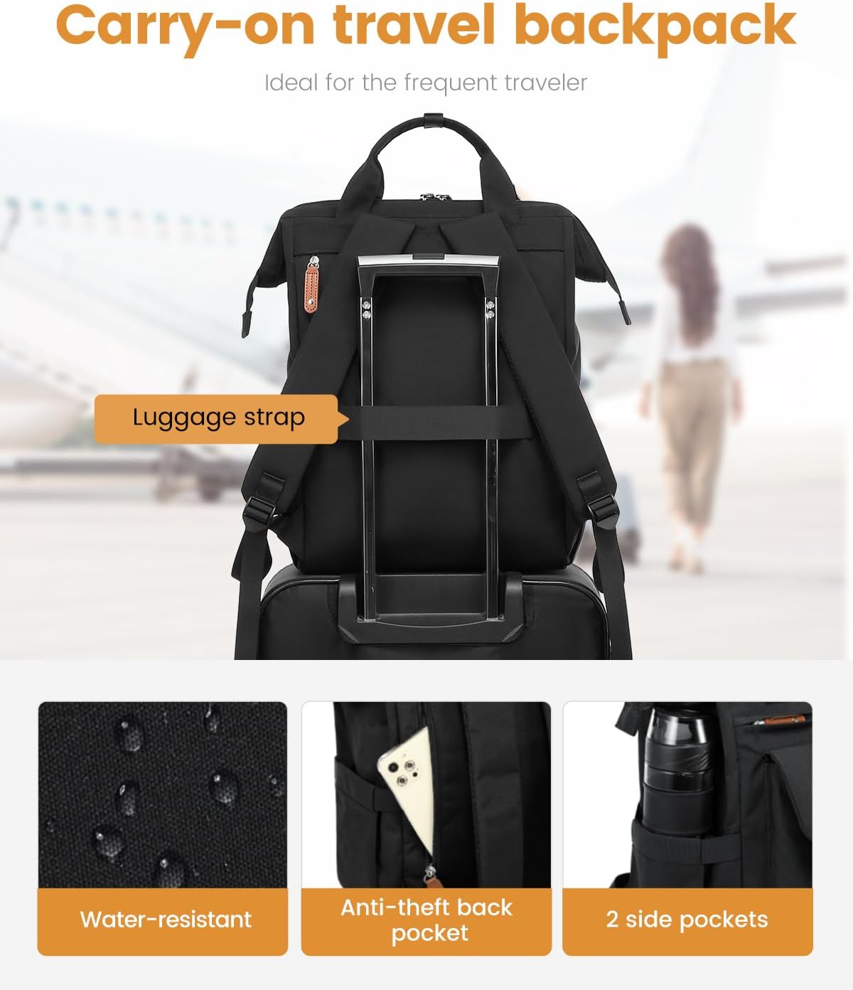 LOVEVOOK Laptop Backpack for Women Work Travel Backpack Purse, Commuter Business Computer Bag Teacher Nurse Bags, College School Backpack Student Bookbag with Multi-Pockets, 15.6 Inch, Black-brown
