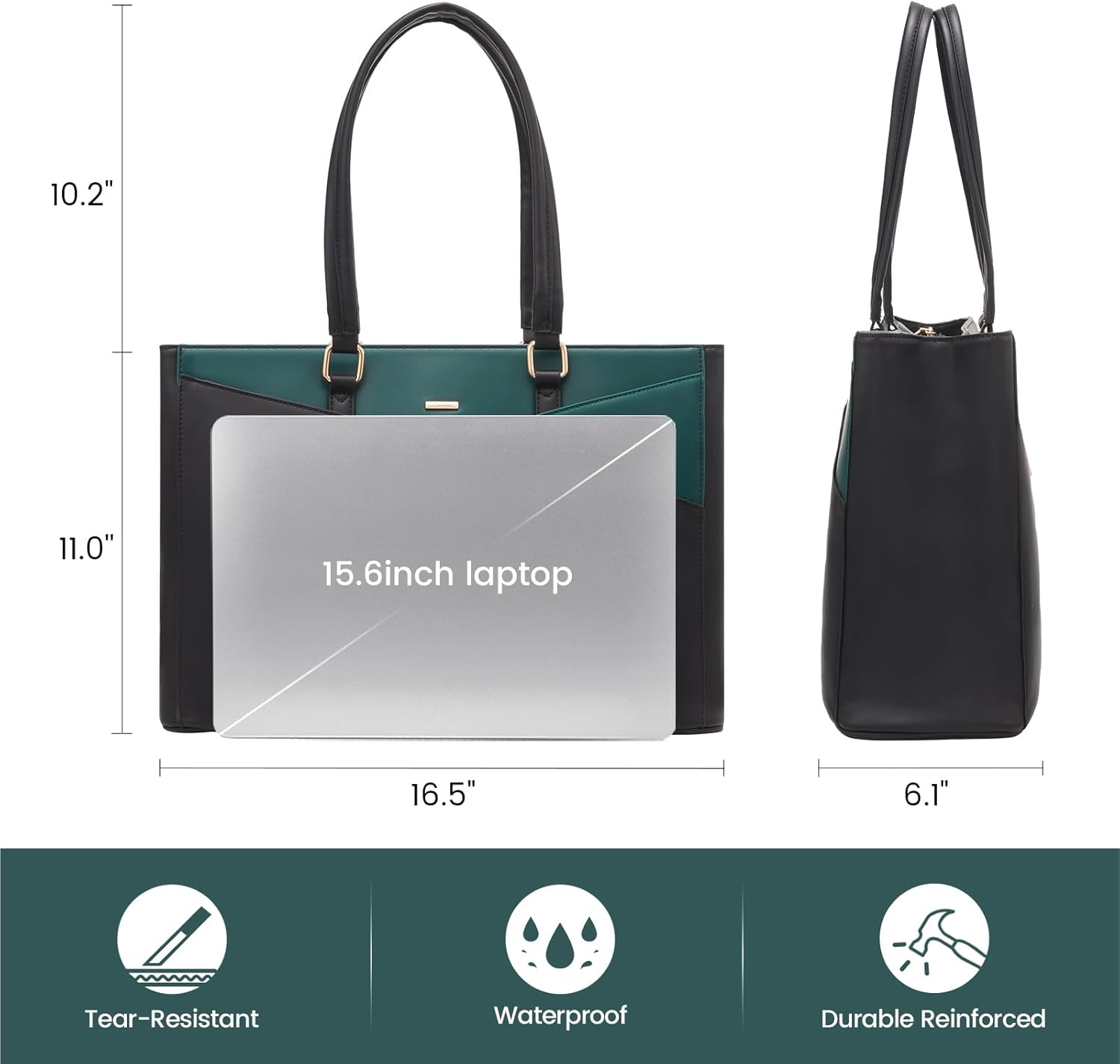 LOVEVOOK Laptop Tote Bag for Women 15.6 Inch Waterproof Leather Computer Bags Business Office Work Briefcase Black