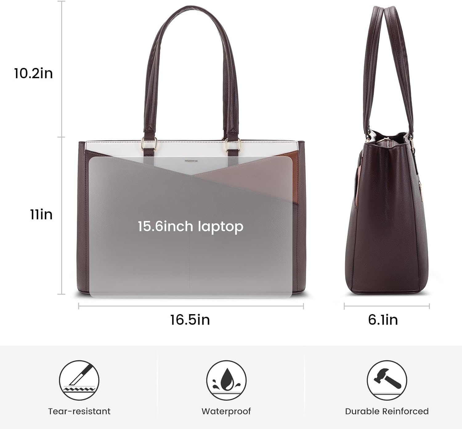 LOVEVOOK Laptop Tote Bag for Women 15.6 Inch Waterproof Leather Computer Bags Business Office Work Briefcase Black
