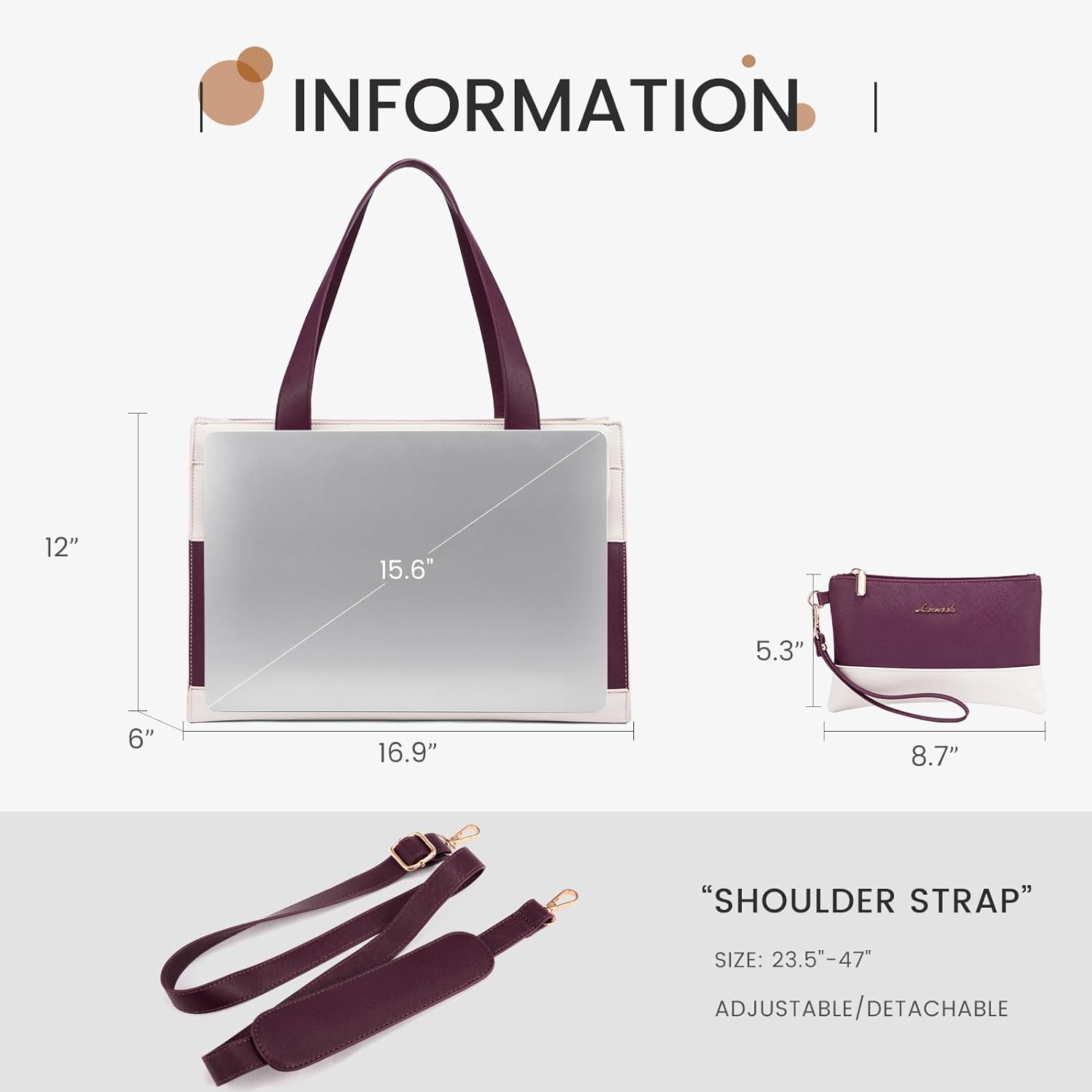 LOVEVOOK Laptop Bag for Women 15.6 Inch Tote Work Professional Leather Computer Briefcase Waterproof Handbag Shoulder Large Capacity Business Teacher Office Crossbody Purse