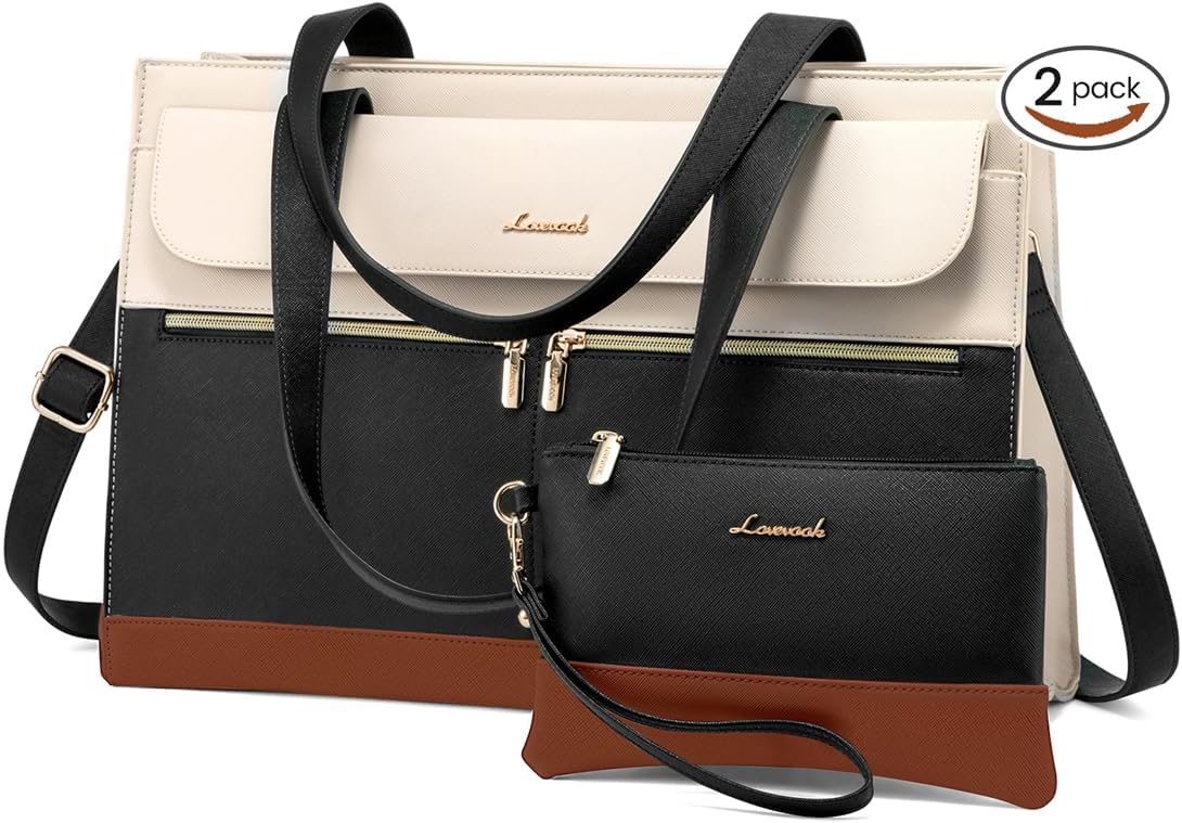 LOVEVOOK Laptop Bag for Women 15.6 Inch Tote Work Professional Leather Computer Briefcase Waterproof Handbag Shoulder Large Capacity Business Teacher Office Crossbody Purse