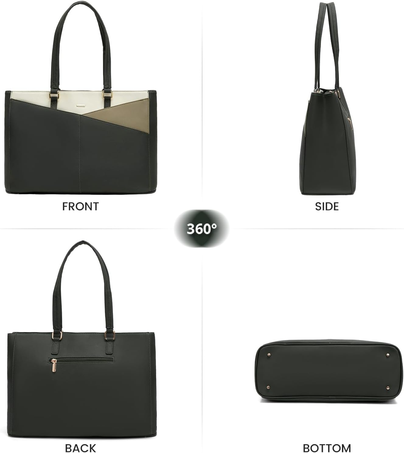 LOVEVOOK Laptop Tote Bag for Women 15.6 Inch Waterproof Leather Computer Bags Business Office Work Briefcase Black