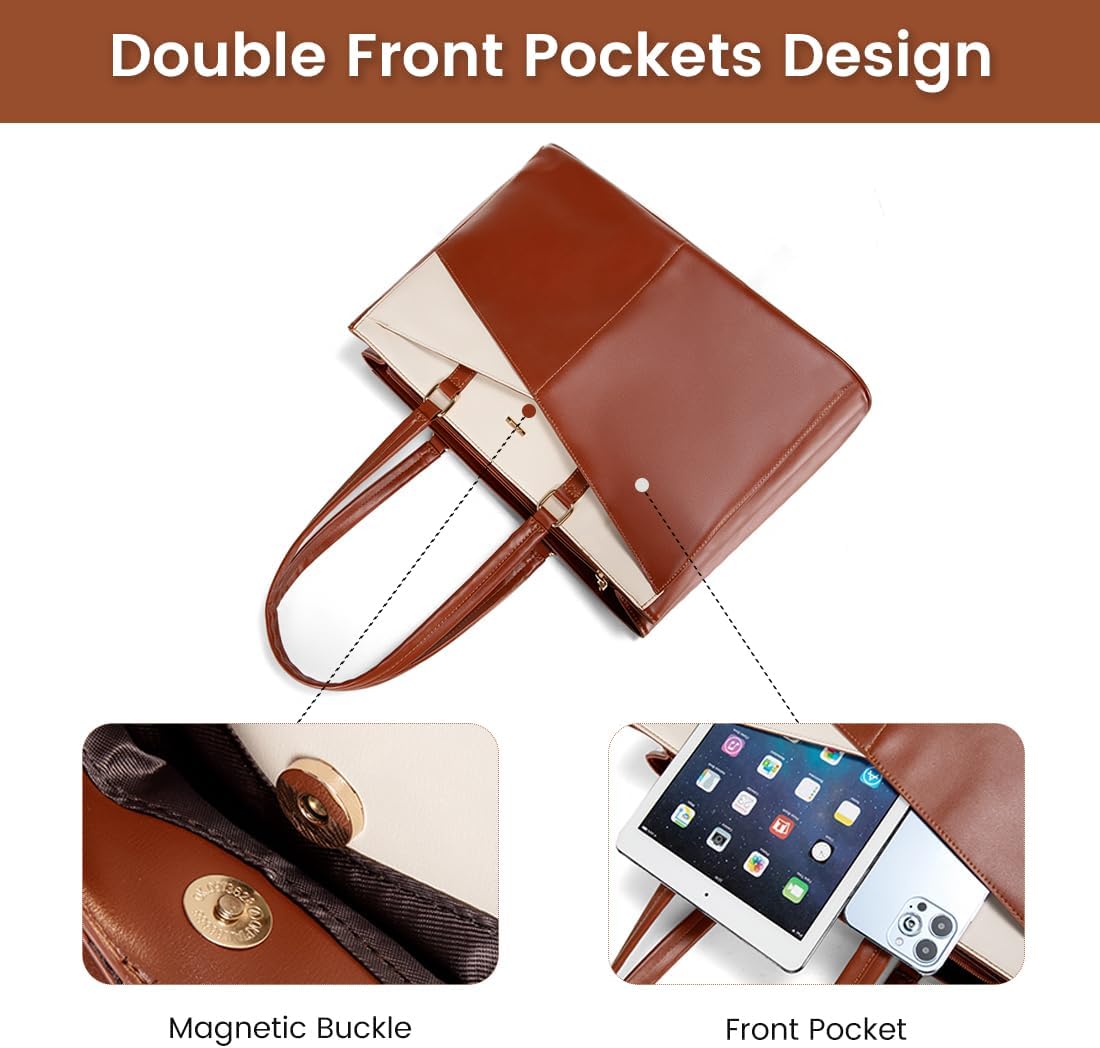 LOVEVOOK Laptop Tote Bag for Women 15.6 Inch Waterproof Leather Computer Bags Business Office Work Briefcase Black