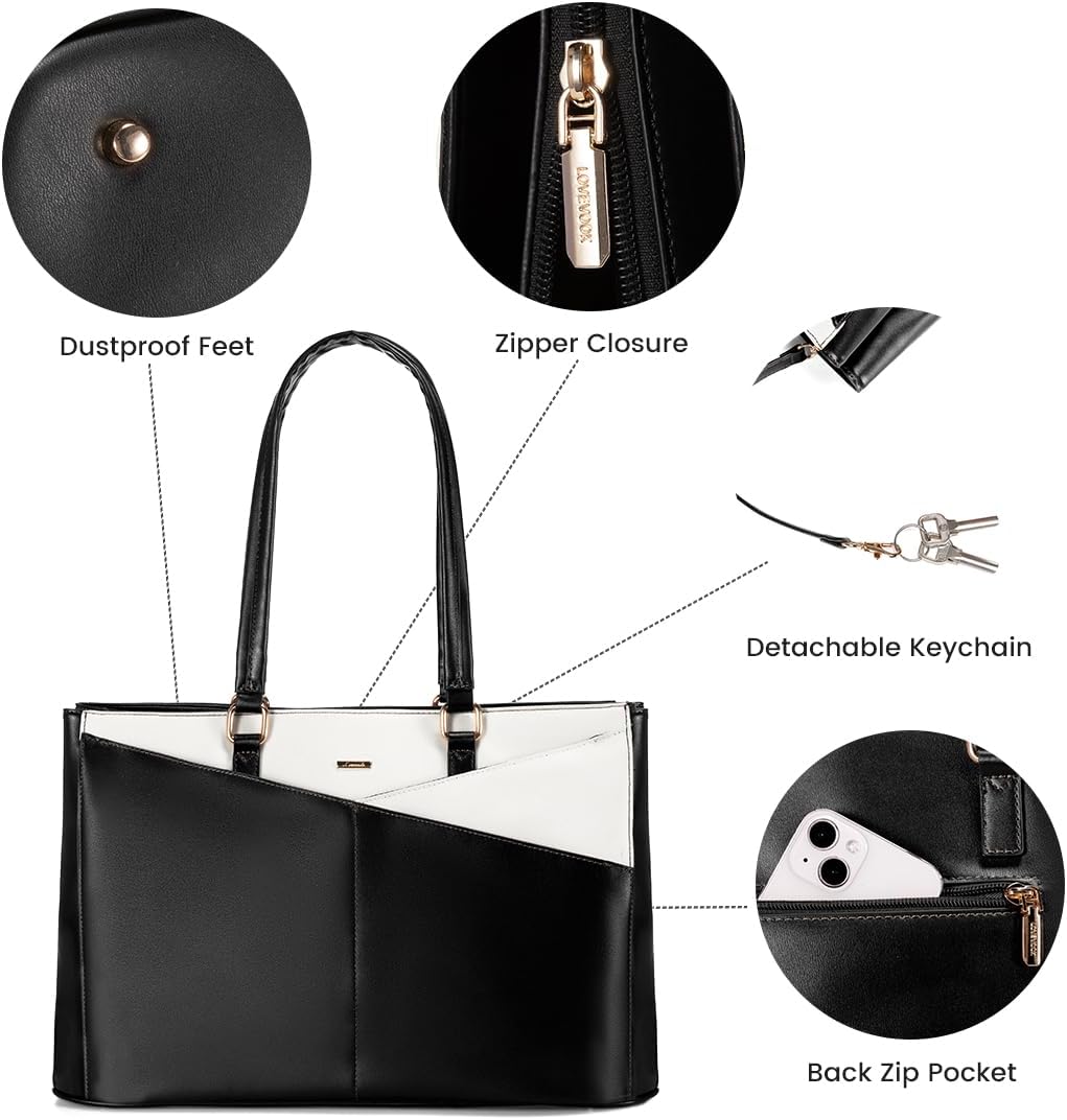 LOVEVOOK Laptop Tote Bag for Women 15.6 Inch Waterproof Leather Computer Bags Business Office Work Briefcase Black