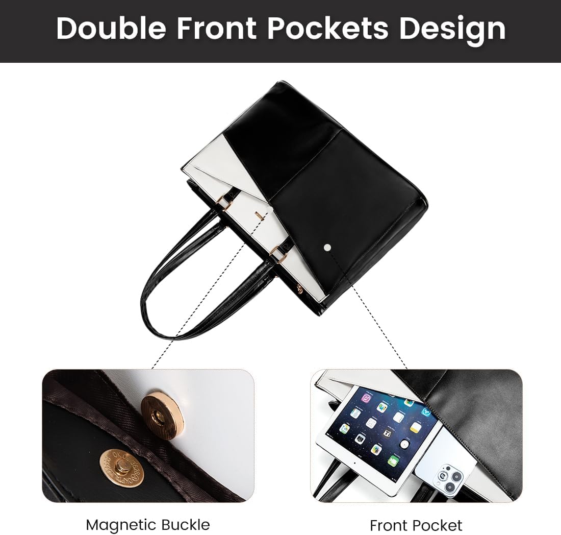 LOVEVOOK Laptop Tote Bag for Women 15.6 Inch Waterproof Leather Computer Bags Business Office Work Briefcase Black