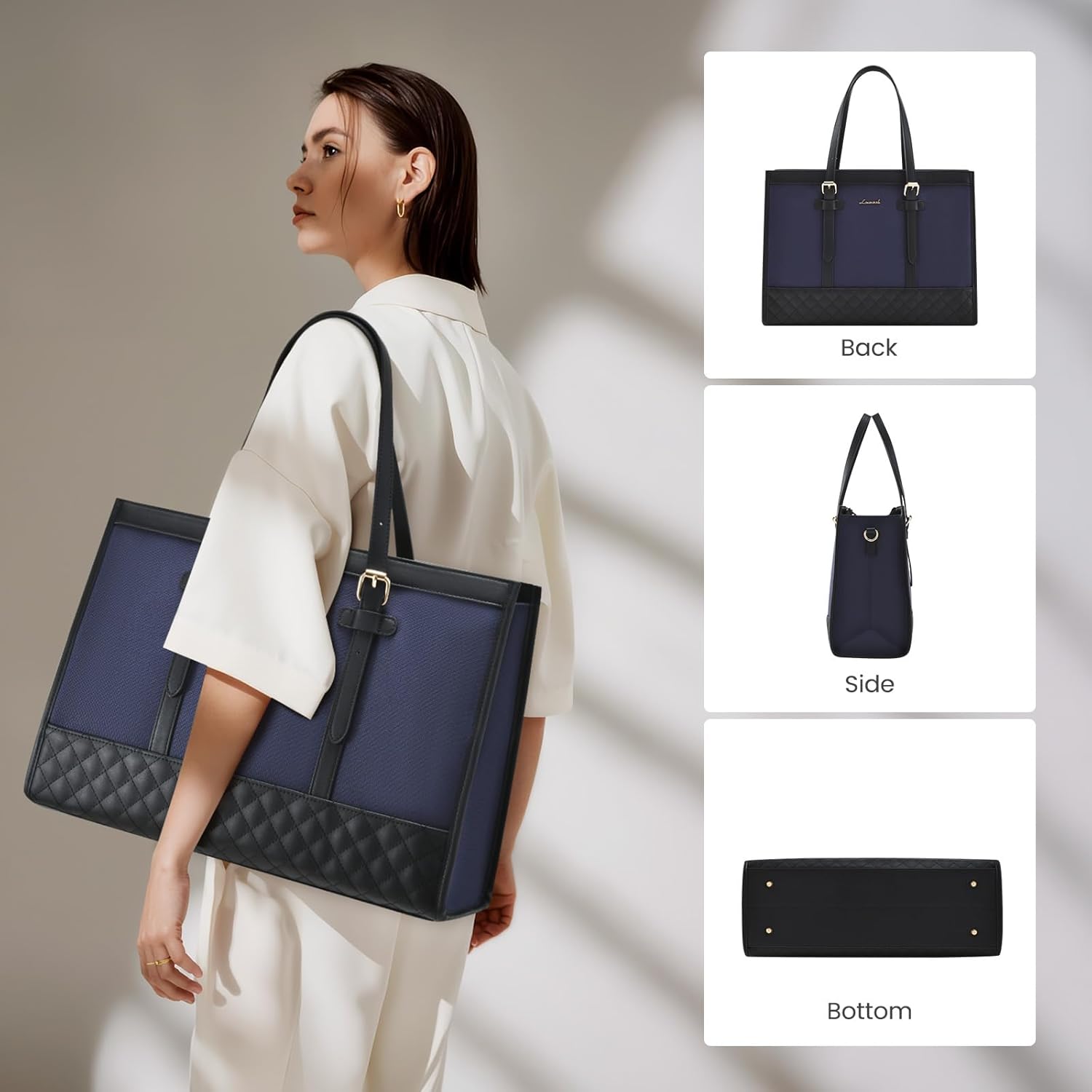 LOVEVOOK Laptop Bag for Women 15.6 inch Canvas Laptop Tote Bag, Large Capacity Work Bag with Clutch Purse, Computer Bag Office Business Briefcase, Casual Handbag for Travel College Teacher School