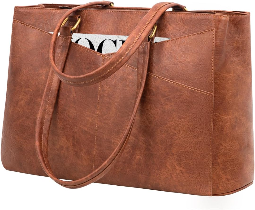 LOVEVOOK Laptop Tote Bag for Women 15.6 Inch Waterproof Leather Computer Bags Business Office Work Briefcase Black