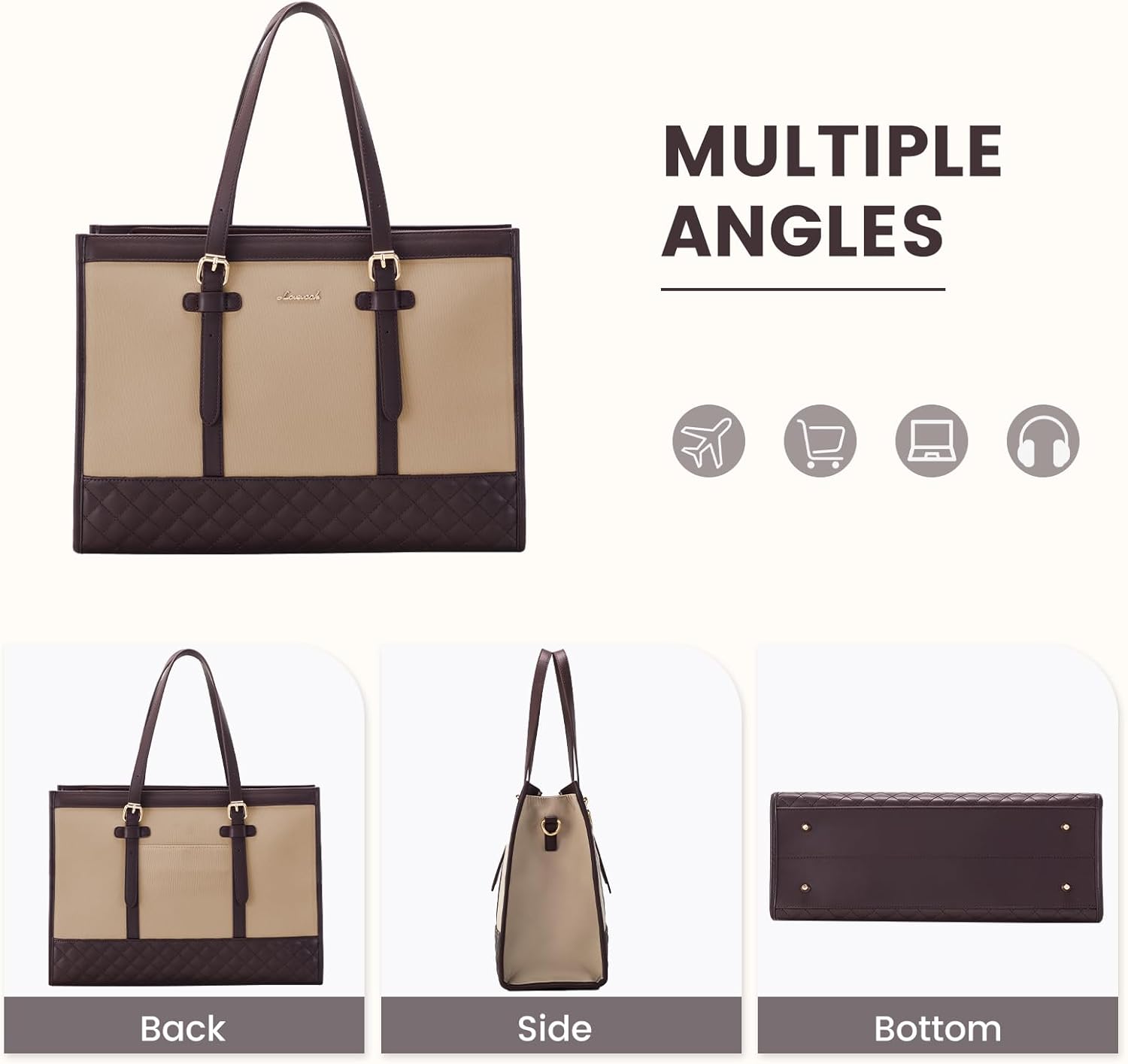 LOVEVOOK Laptop Bag for Women 15.6 inch Canvas Laptop Tote Bag, Large Capacity Work Bag with Clutch Purse, Computer Bag Office Business Briefcase, Casual Handbag for Travel College Teacher School