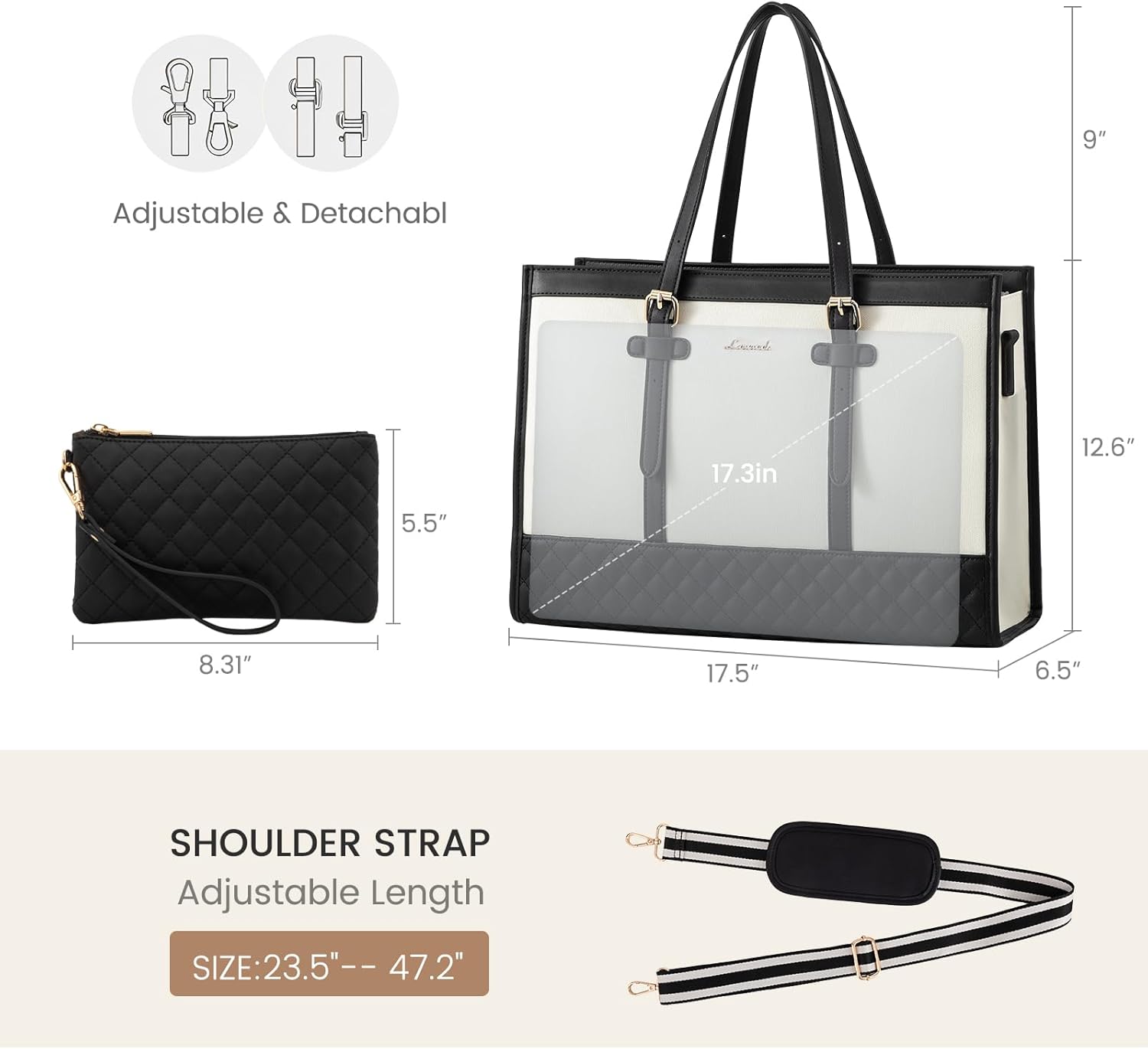 LOVEVOOK Laptop Bag for Women 15.6 inch Canvas Laptop Tote Bag, Large Capacity Work Bag with Clutch Purse, Computer Bag Office Business Briefcase, Casual Handbag for Travel College Teacher School