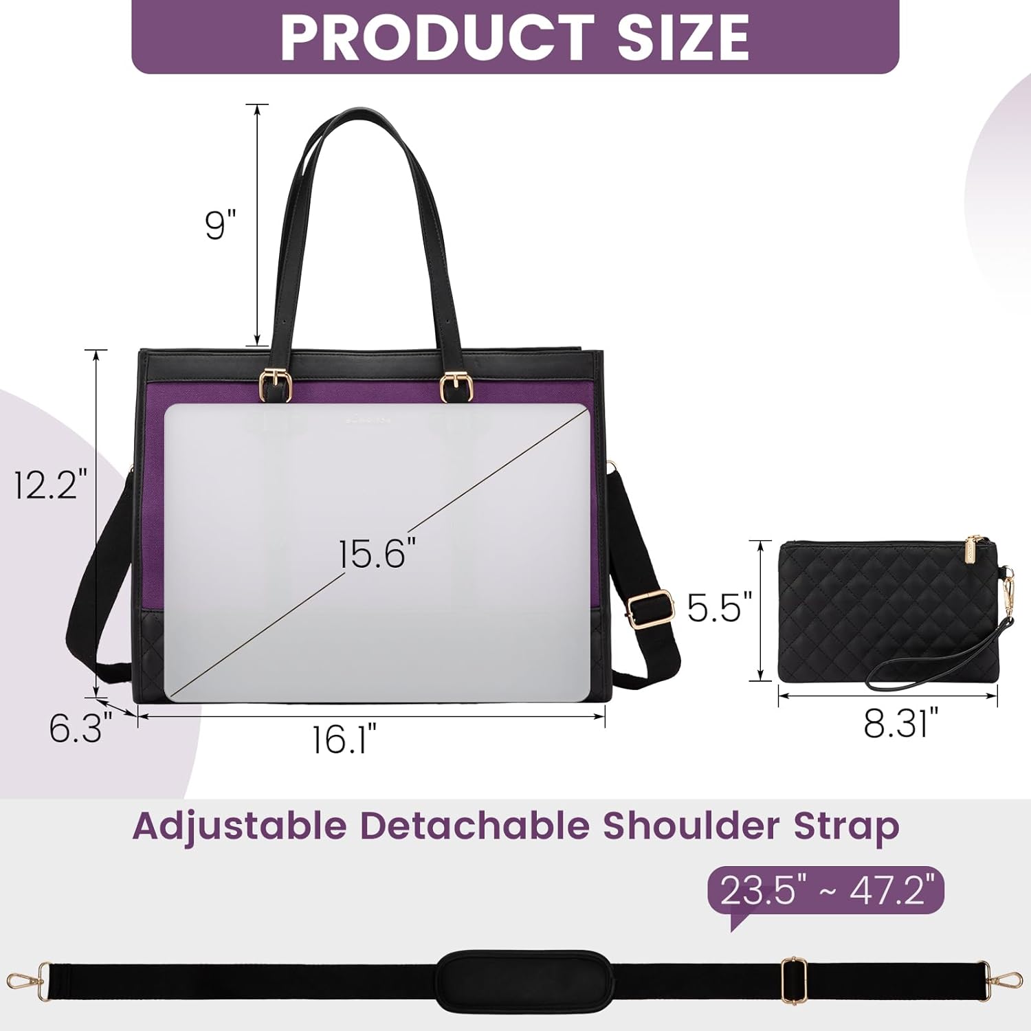 LOVEVOOK Laptop Bag for Women 15.6 inch Canvas Laptop Tote Bag, Large Capacity Work Bag with Clutch Purse, Computer Bag Office Business Briefcase, Casual Handbag for Travel College Teacher School