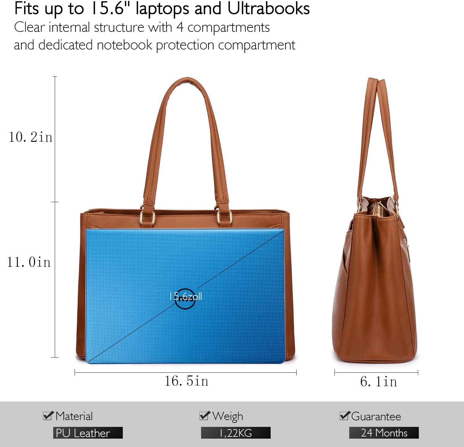 LOVEVOOK Laptop Tote Bag for Women 15.6 Inch Waterproof Leather Computer Bags Business Office Work Briefcase Black