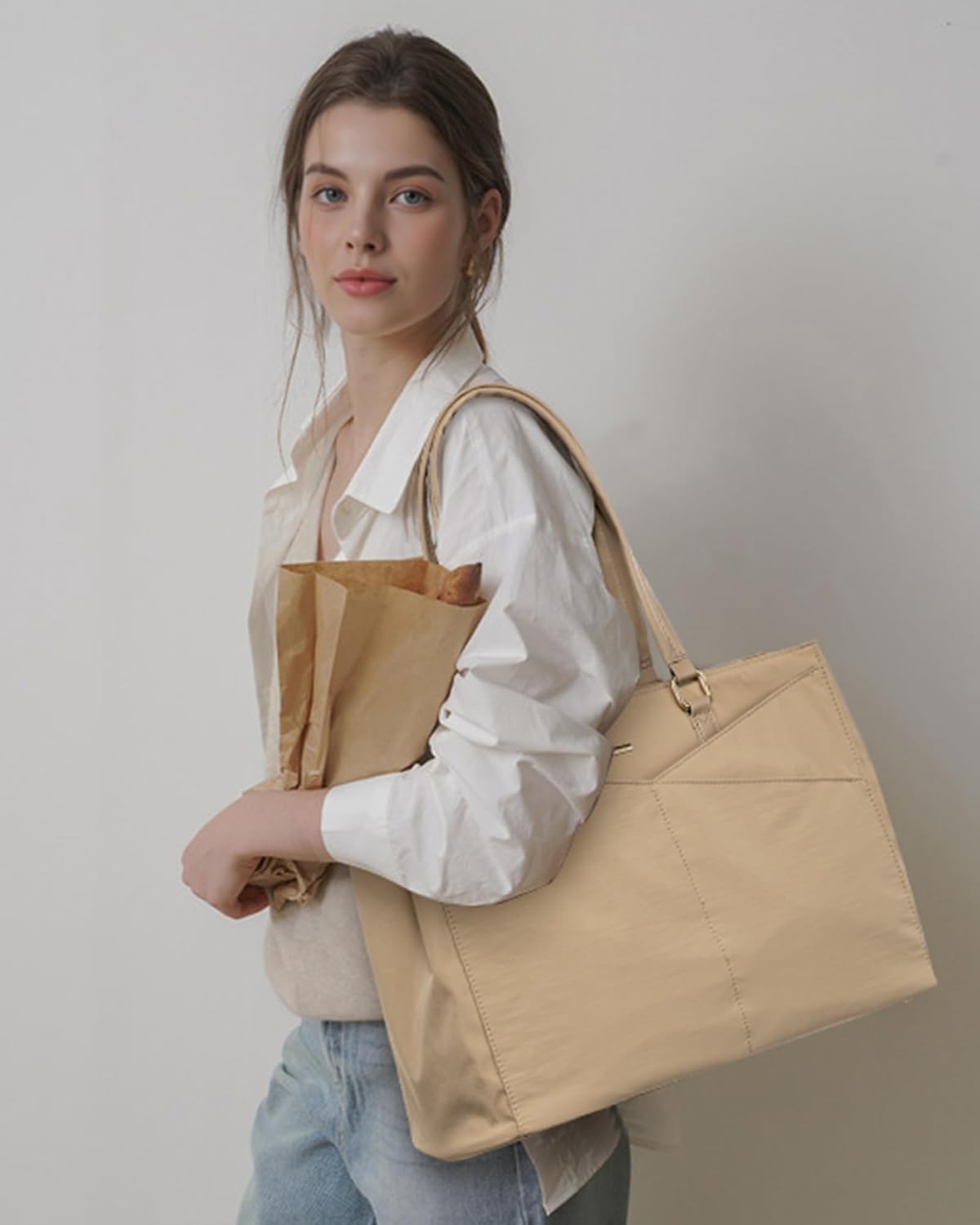 LOVEVOOK Laptop Tote Bag for Women 15.6 Inch Waterproof Leather Computer Bags Business Office Work Briefcase Black