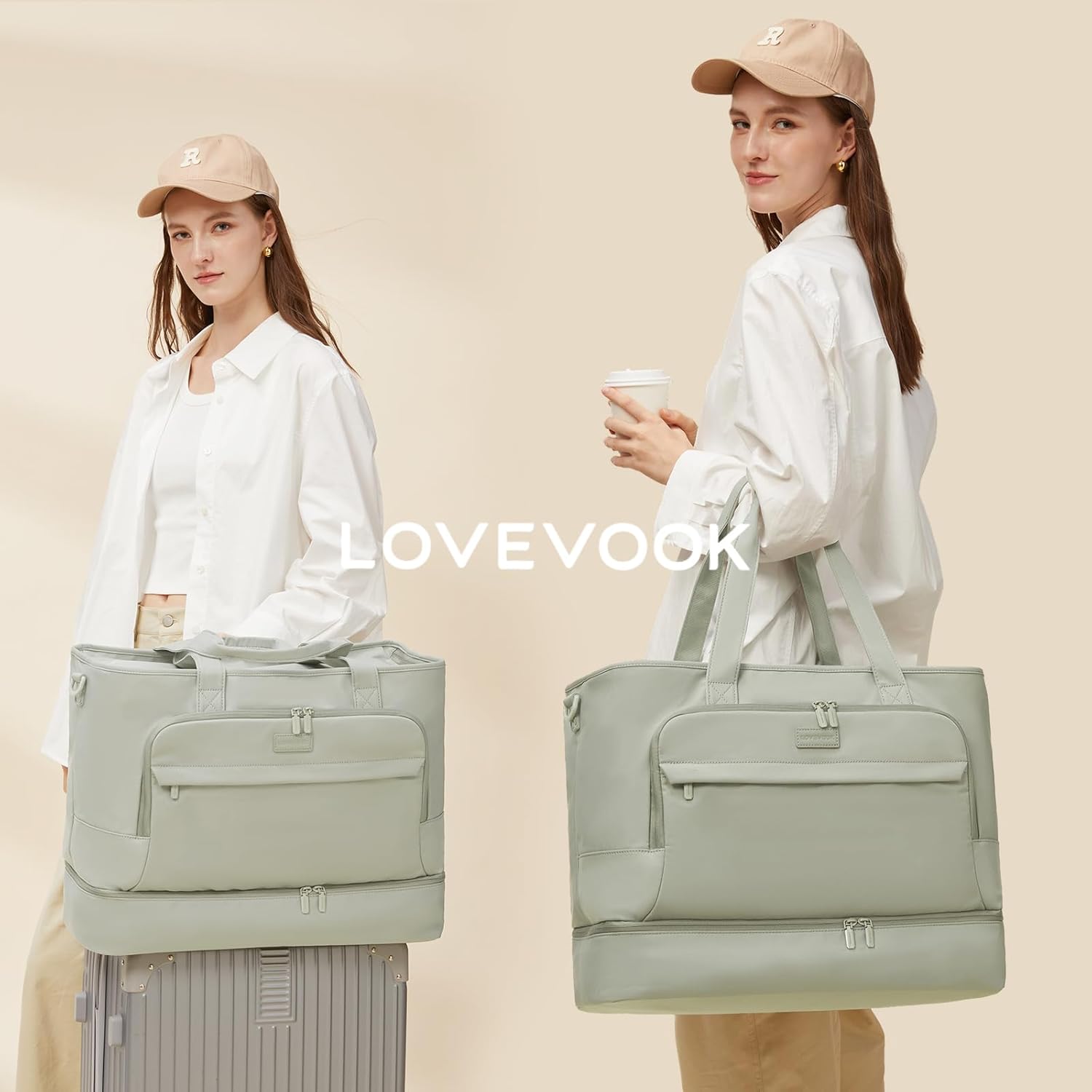 LOVEVOOK Weekender Bags for Women Travel, Large Personal Item Travel Overnight Bag, Carry on Duffle Bags with Shoe Compartment, Toiletry Bag, Wet Pocket, for Airplane, Hospital Labor Delivery