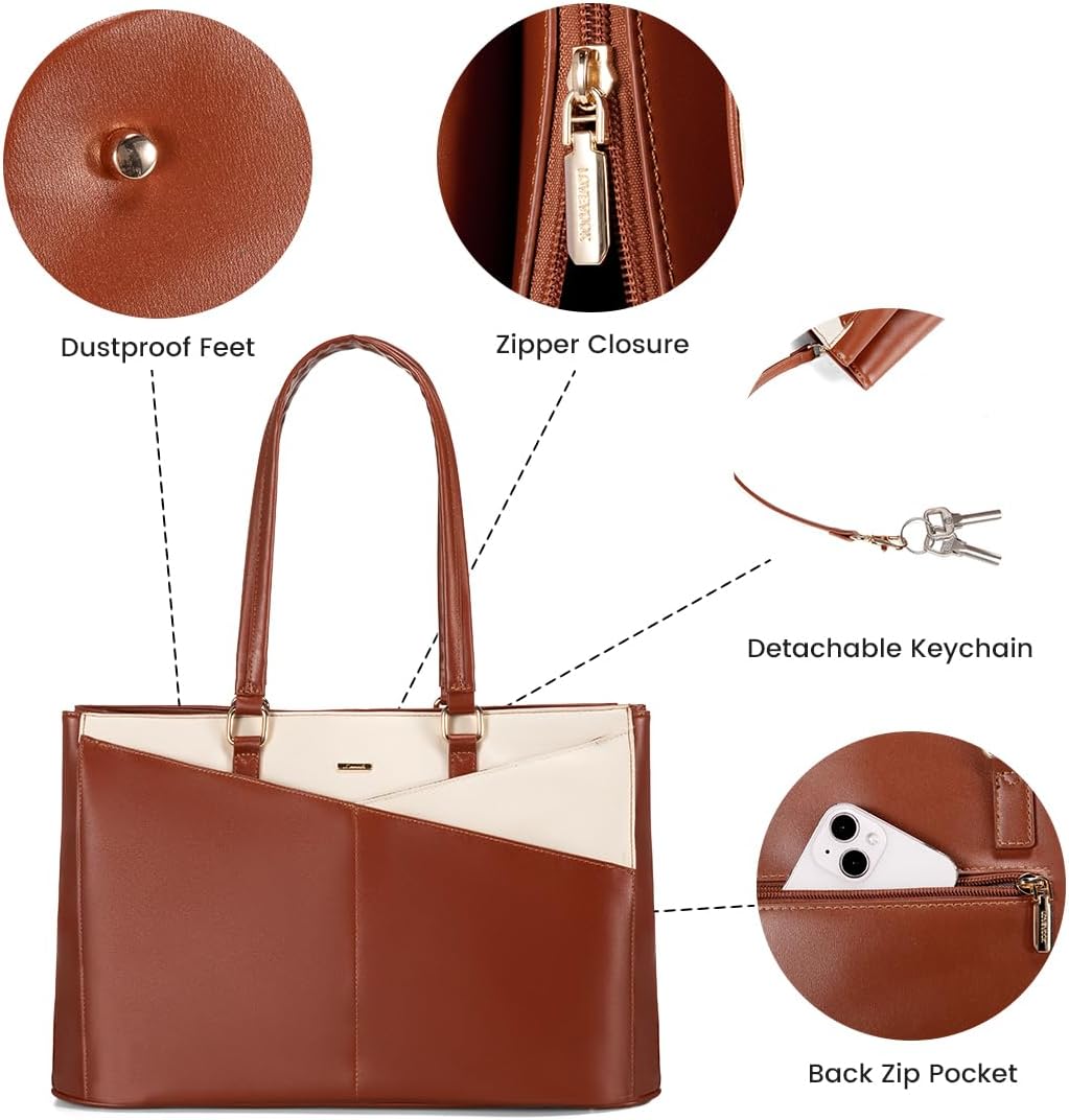 LOVEVOOK Laptop Tote Bag for Women 15.6 Inch Waterproof Leather Computer Bags Business Office Work Briefcase Black