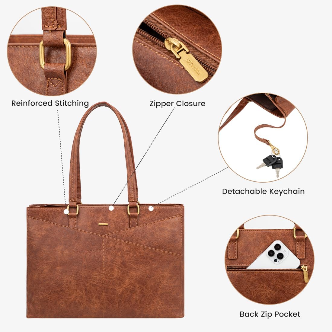 LOVEVOOK Laptop Tote Bag for Women 15.6 Inch Waterproof Leather Computer Bags Business Office Work Briefcase Black