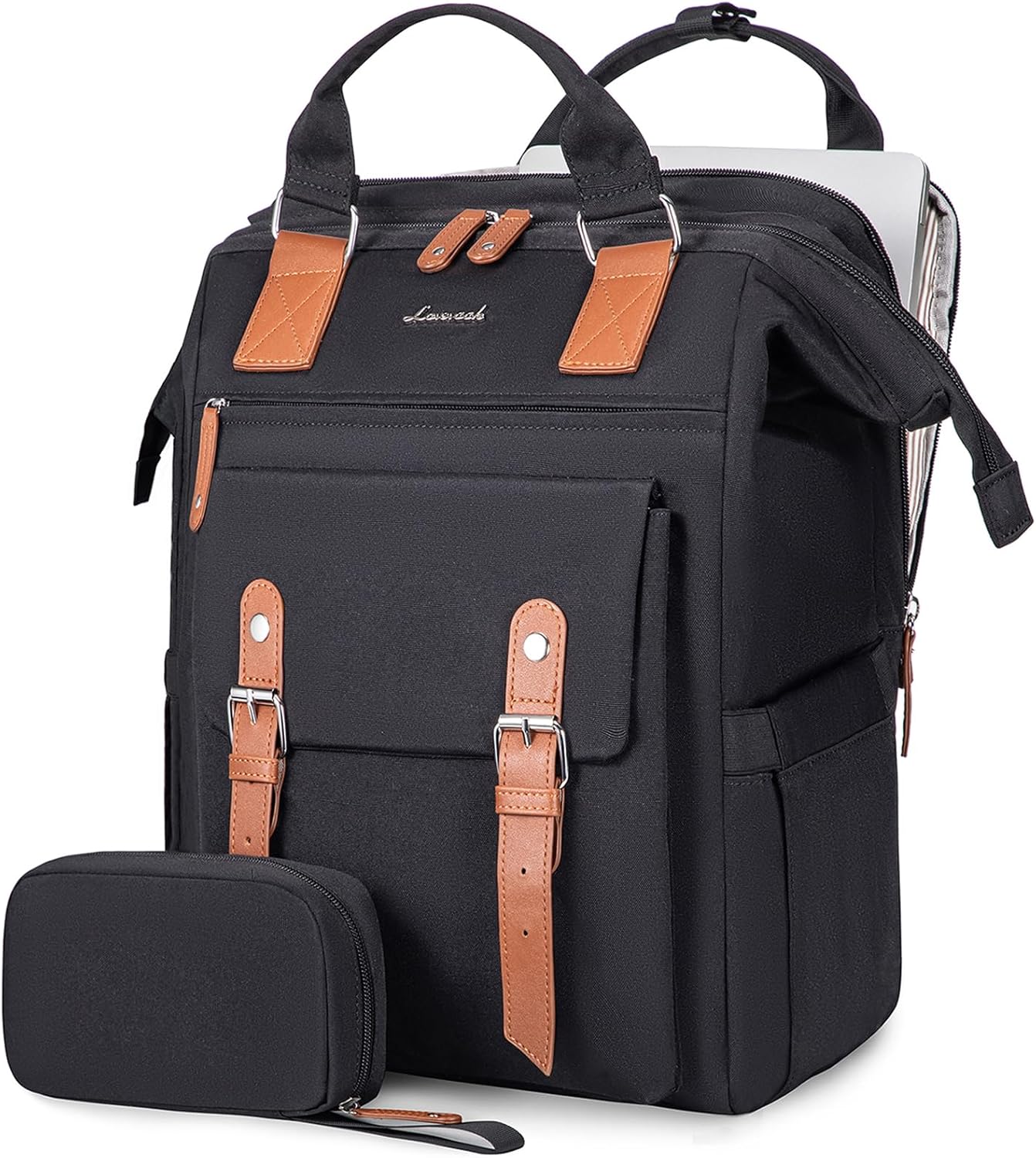 LOVEVOOK Laptop Backpack for Women Work Travel Backpack Purse, Commuter Business Computer Bag Teacher Nurse Bags, College School Backpack Student Bookbag with Multi-Pockets, 15.6 Inch, Black-brown