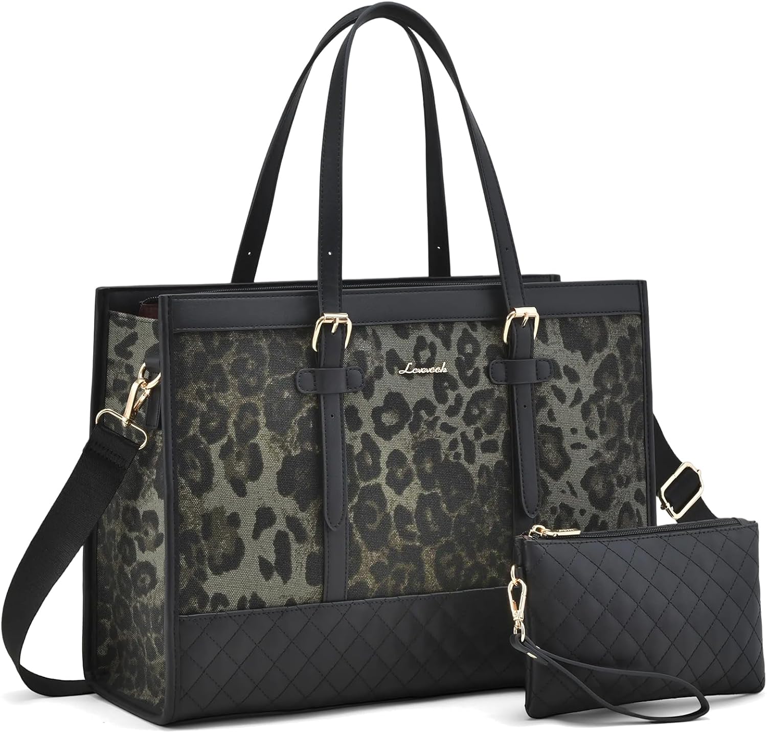 LOVEVOOK Laptop Bag for Women 15.6 inch Canvas Laptop Tote Bag, Large Capacity Work Bag with Clutch Purse, Computer Bag Office Business Briefcase, Casual Handbag for Travel College Teacher School