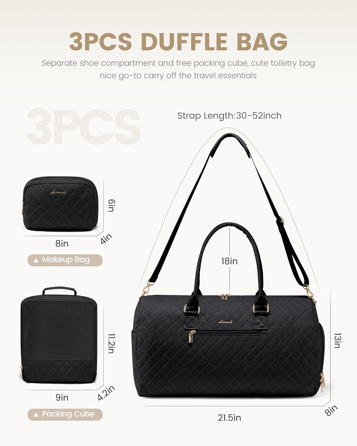 LOVEVOOK Travel Duffle Bag, Weekender Bag for Women with Toiletry Bag, Carry on Overnight Bag with Shoe Compartment, Gym Duffel Bag with Wet Pocket, Mommy Hospital Bags for Labor and Delivery