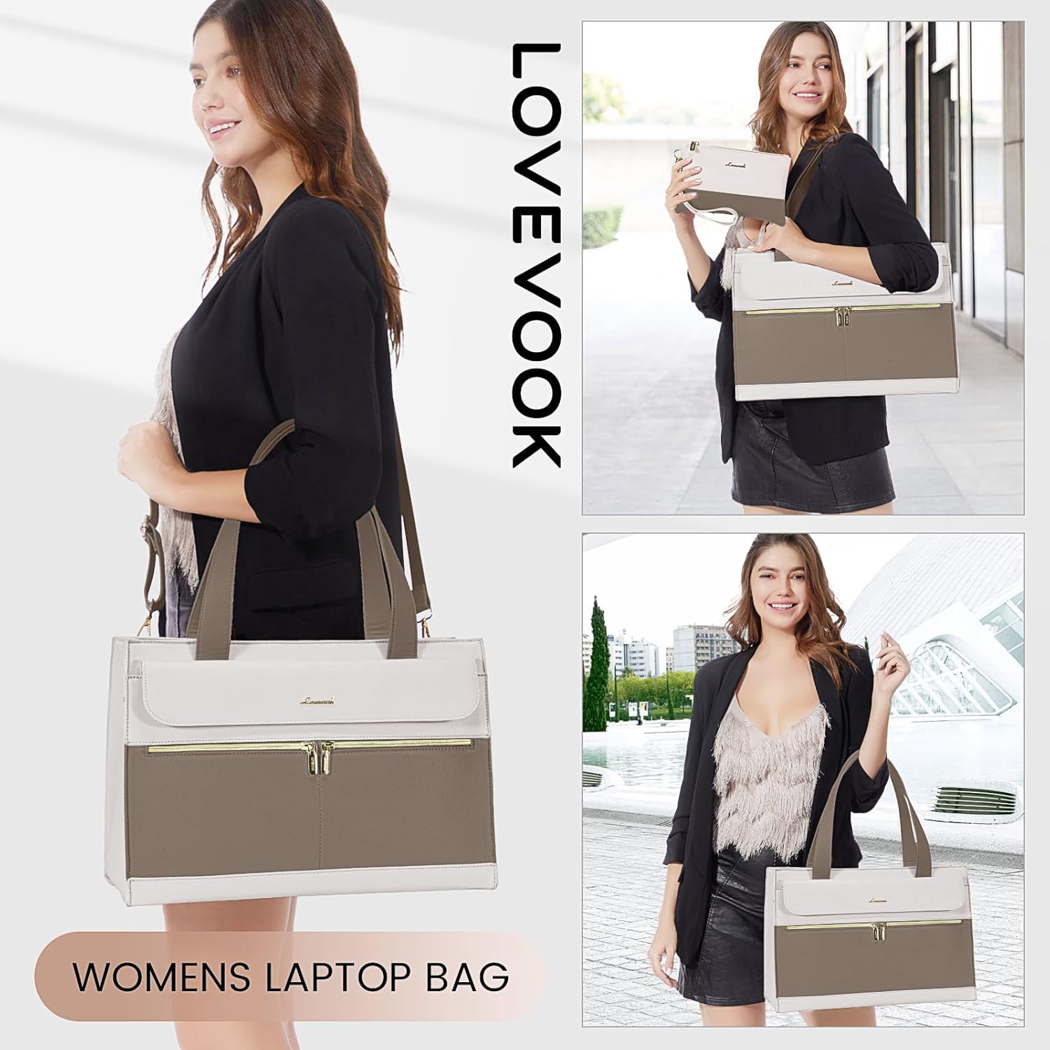 LOVEVOOK Laptop Bag for Women 15.6 Inch Tote Work Professional Leather Computer Briefcase Waterproof Handbag Shoulder Large Capacity Business Teacher Office Crossbody Purse