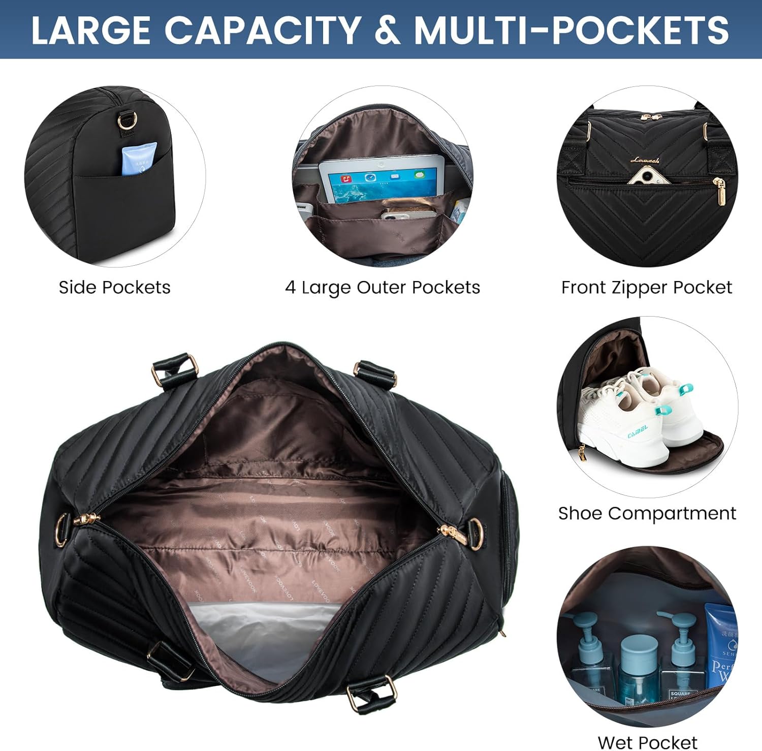 LOVEVOOK Travel Duffle Bag, Weekender Bag for Women with Toiletry Bag, Carry on Overnight Bag with Shoe Compartment, Gym Duffel Bag with Wet Pocket, Mommy Hospital Bags for Labor and Delivery