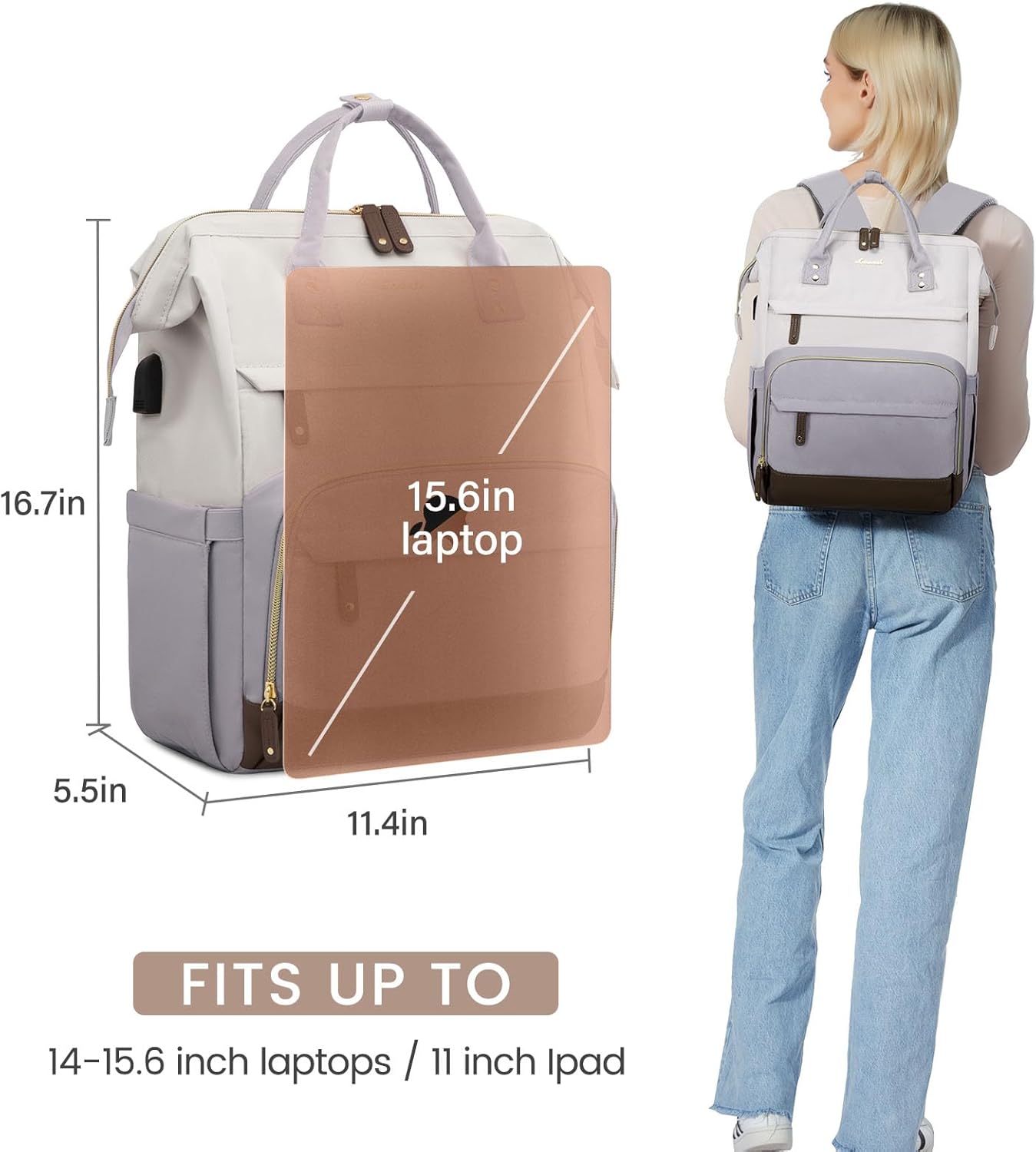 LOVEVOOK Laptop Backpack for Women, 15.6 Inch Work Business Backpacks Purse with USB Port, Large Capacity Nurse Bag College Bookbag for School, Waterproof Casual Daypack for Travel