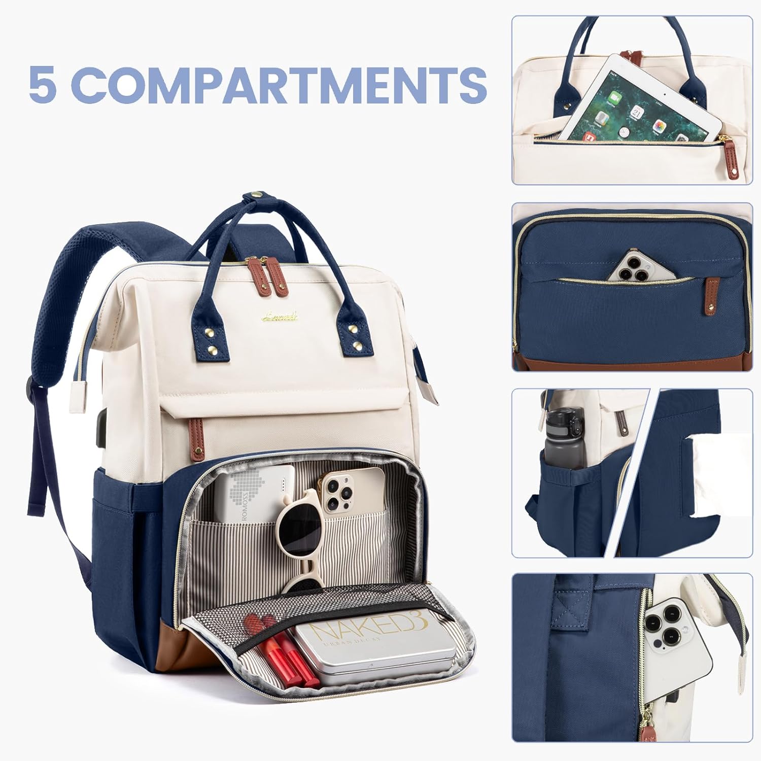 LOVEVOOK Laptop Backpack for Women, 15.6 Inch Work Business Backpacks Purse with USB Port, Large Capacity Nurse Bag College Bookbag for School, Waterproof Casual Daypack for Travel