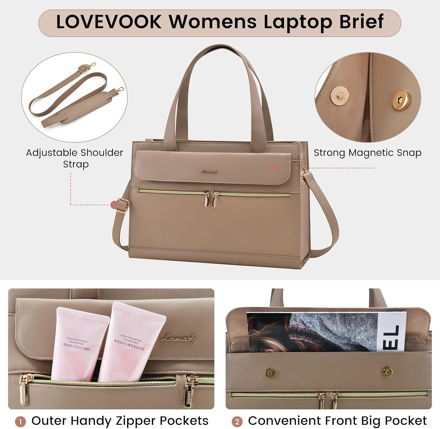 LOVEVOOK Laptop Bag for Women 15.6 Inch Tote Work Professional Leather Computer Briefcase Waterproof Handbag Shoulder Large Capacity Business Teacher Office Crossbody Purse
