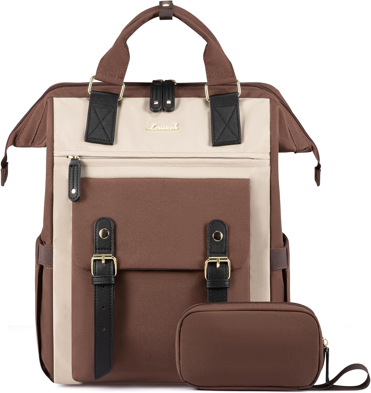 LOVEVOOK Laptop Backpack for Women Work Travel Backpack Purse, Commuter Business Computer Bag Teacher Nurse Bags, College School Backpack Student Bookbag with Multi-Pockets, 15.6 Inch, Black-brown