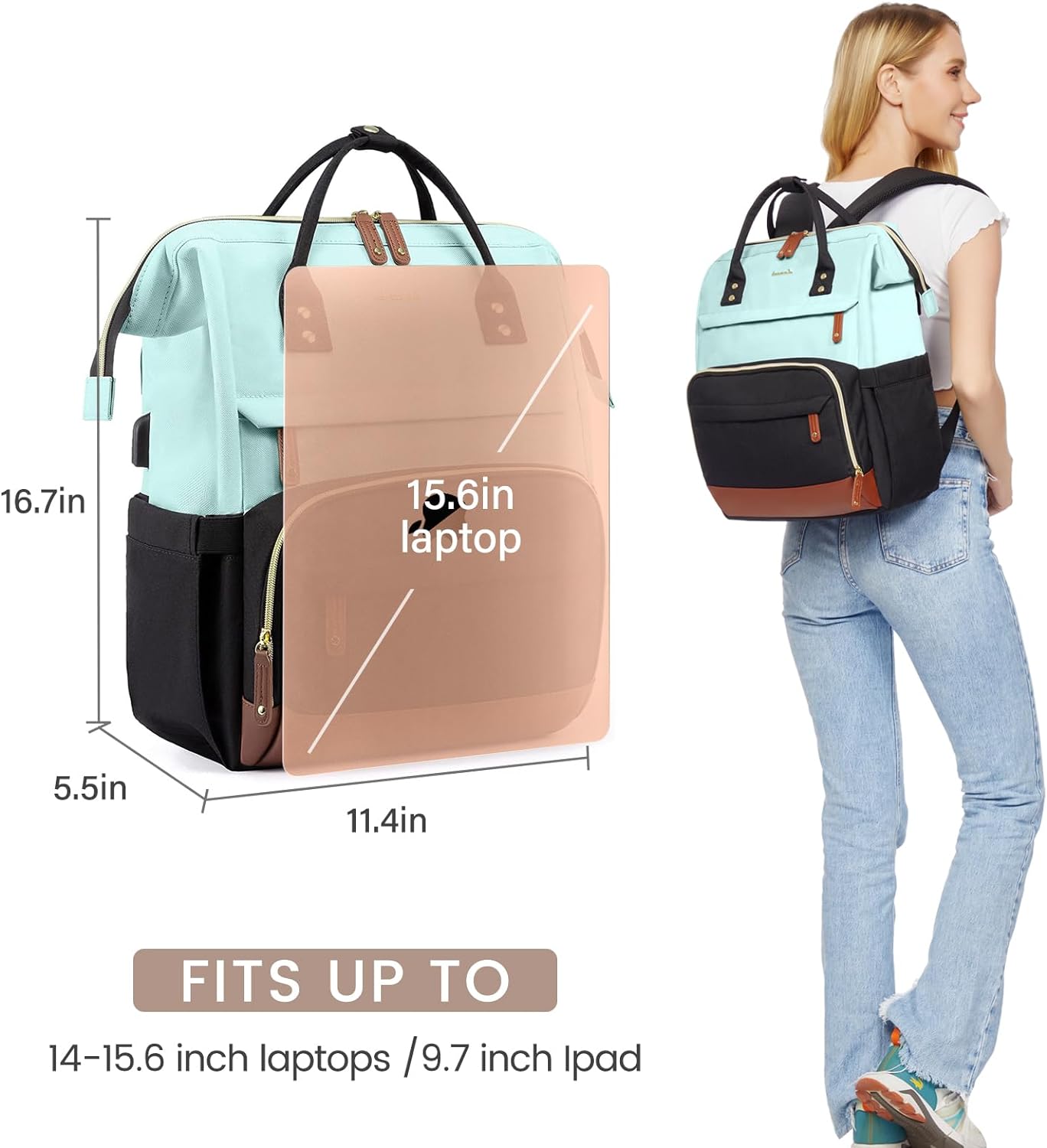 LOVEVOOK Laptop Backpack for Women, 15.6 Inch Work Business Backpacks Purse with USB Port, Large Capacity Nurse Bag College Bookbag for School, Waterproof Casual Daypack for Travel
