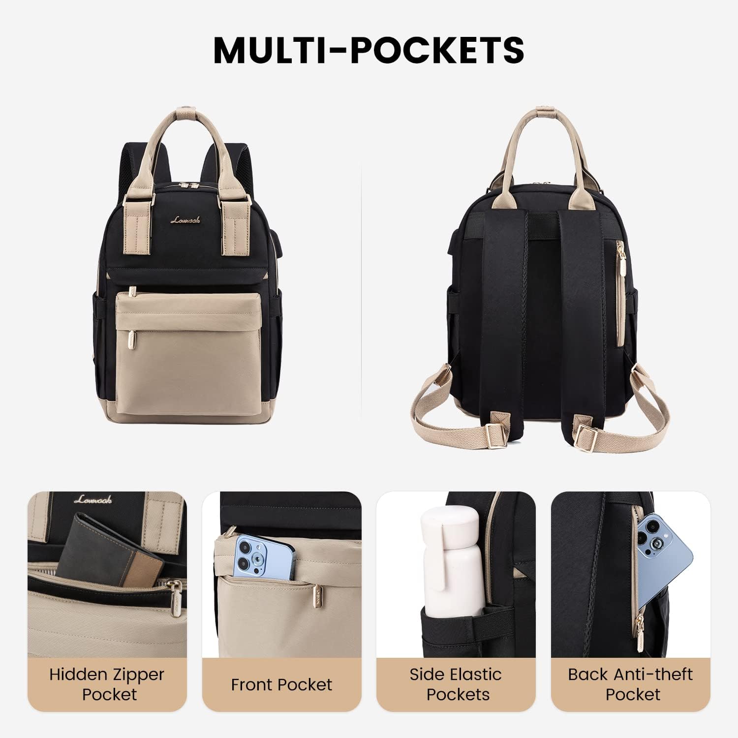 LOVEVOOK Mini Backpack for Women Stylish Waterproof Backpack Purse with USB Port, Cute Bookbag for College School Travel
