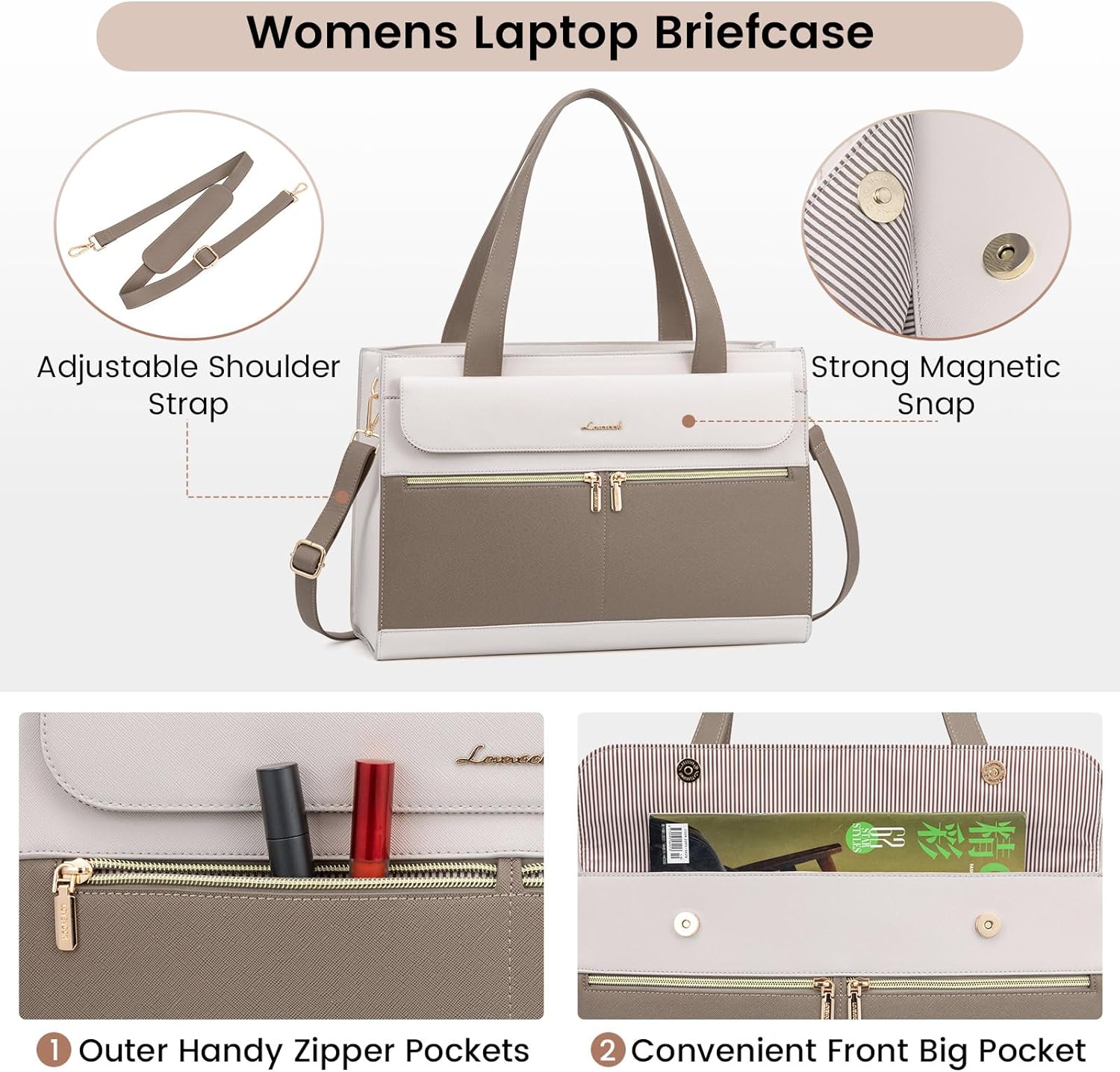 LOVEVOOK Laptop Bag for Women 15.6 Inch Tote Work Professional Leather Computer Briefcase Waterproof Handbag Shoulder Large Capacity Business Teacher Office Crossbody Purse