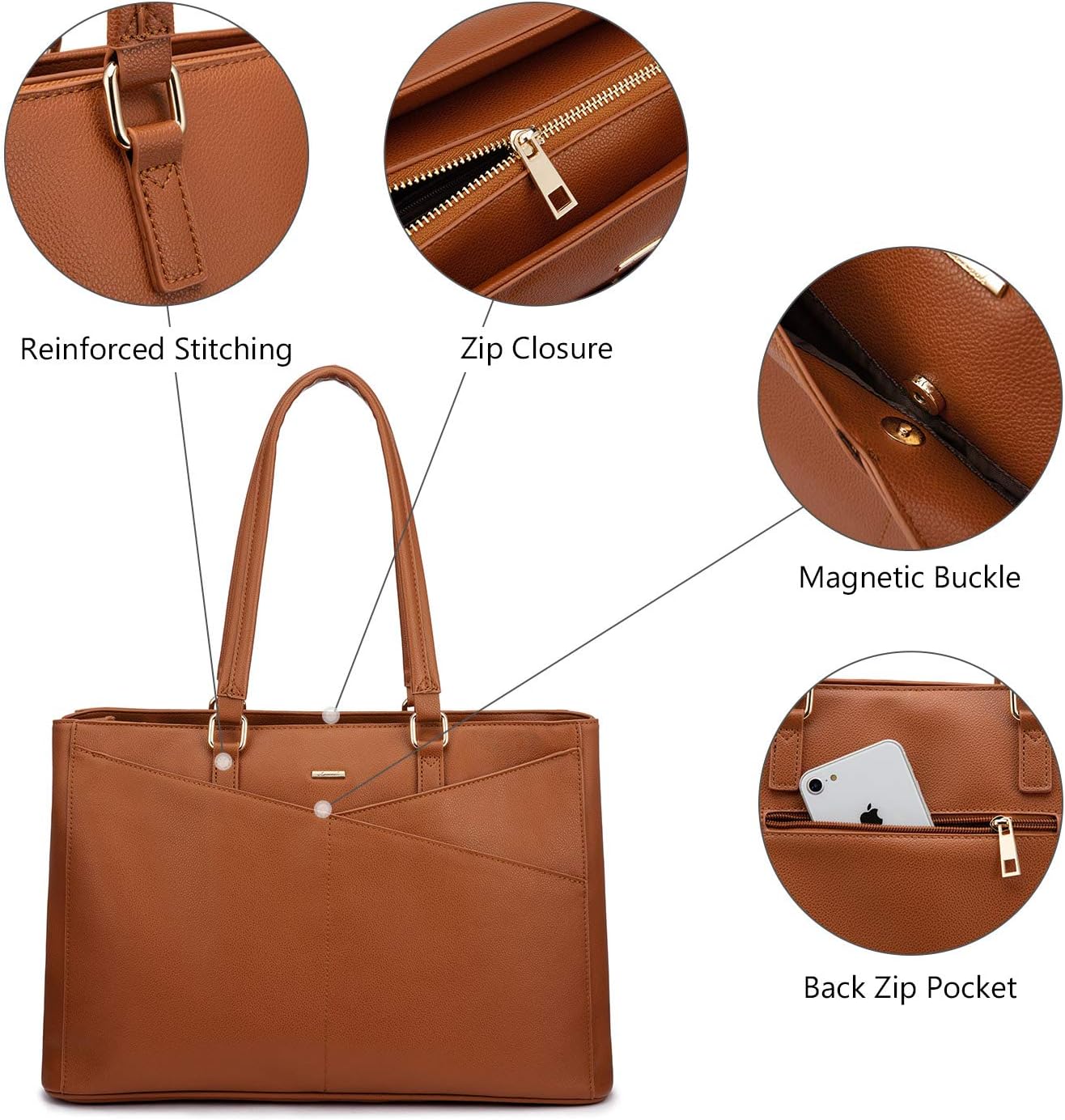 LOVEVOOK Laptop Tote Bag for Women 15.6 Inch Waterproof Leather Computer Bags Business Office Work Briefcase Black