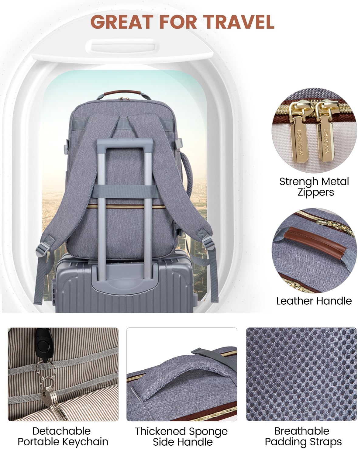 LOVEVOOK 40L Travel Backpack for Women & Men, Large Carry on Backpack for Airplanes with 3 Packing Cubes, TSA Personal Item Travel Bag fits 17" Laptop, Waterproof Weekender Essentials Airline Approved