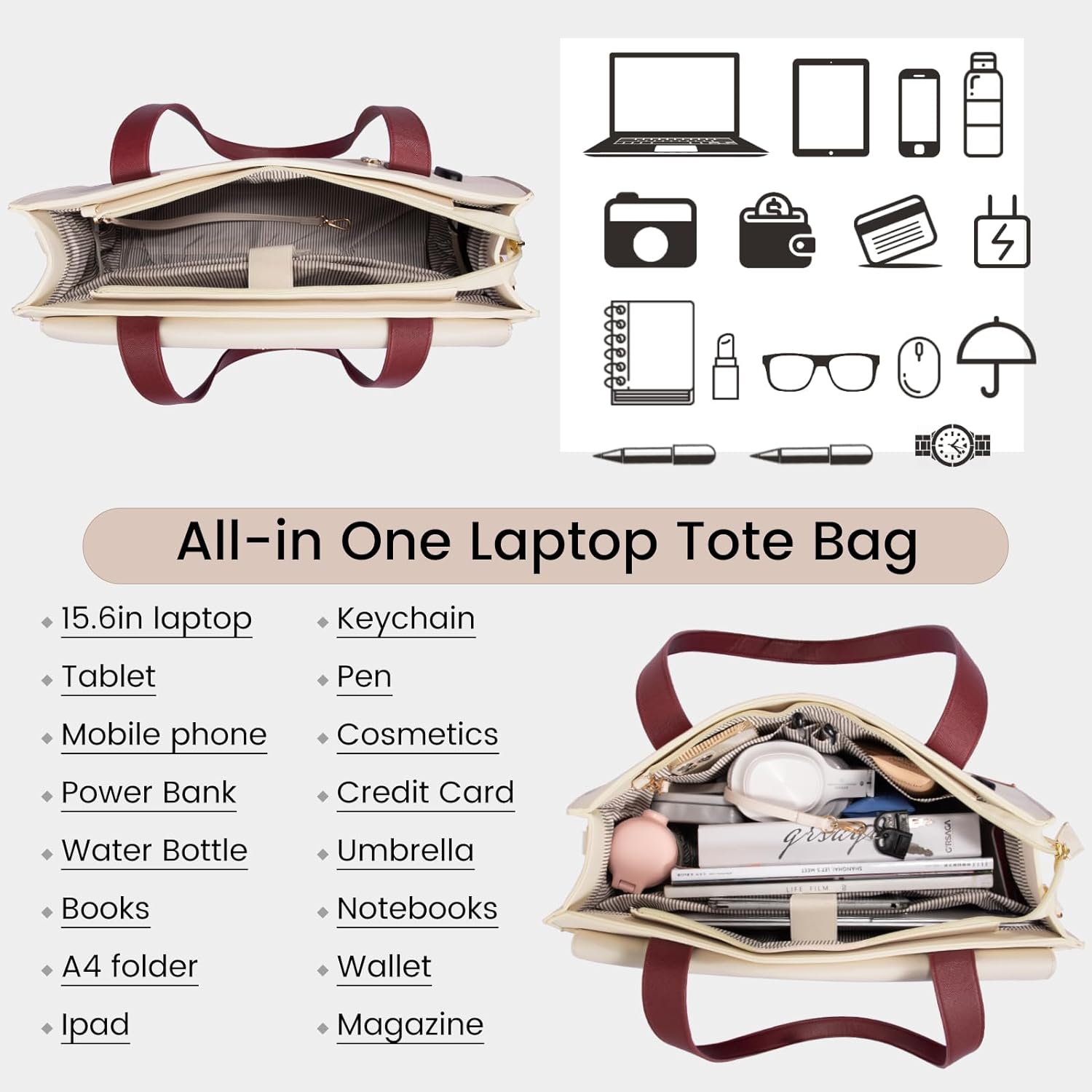 LOVEVOOK Laptop Bag for Women 15.6 Inch Tote Work Professional Leather Computer Briefcase Waterproof Handbag Shoulder Large Capacity Business Teacher Office Crossbody Purse
