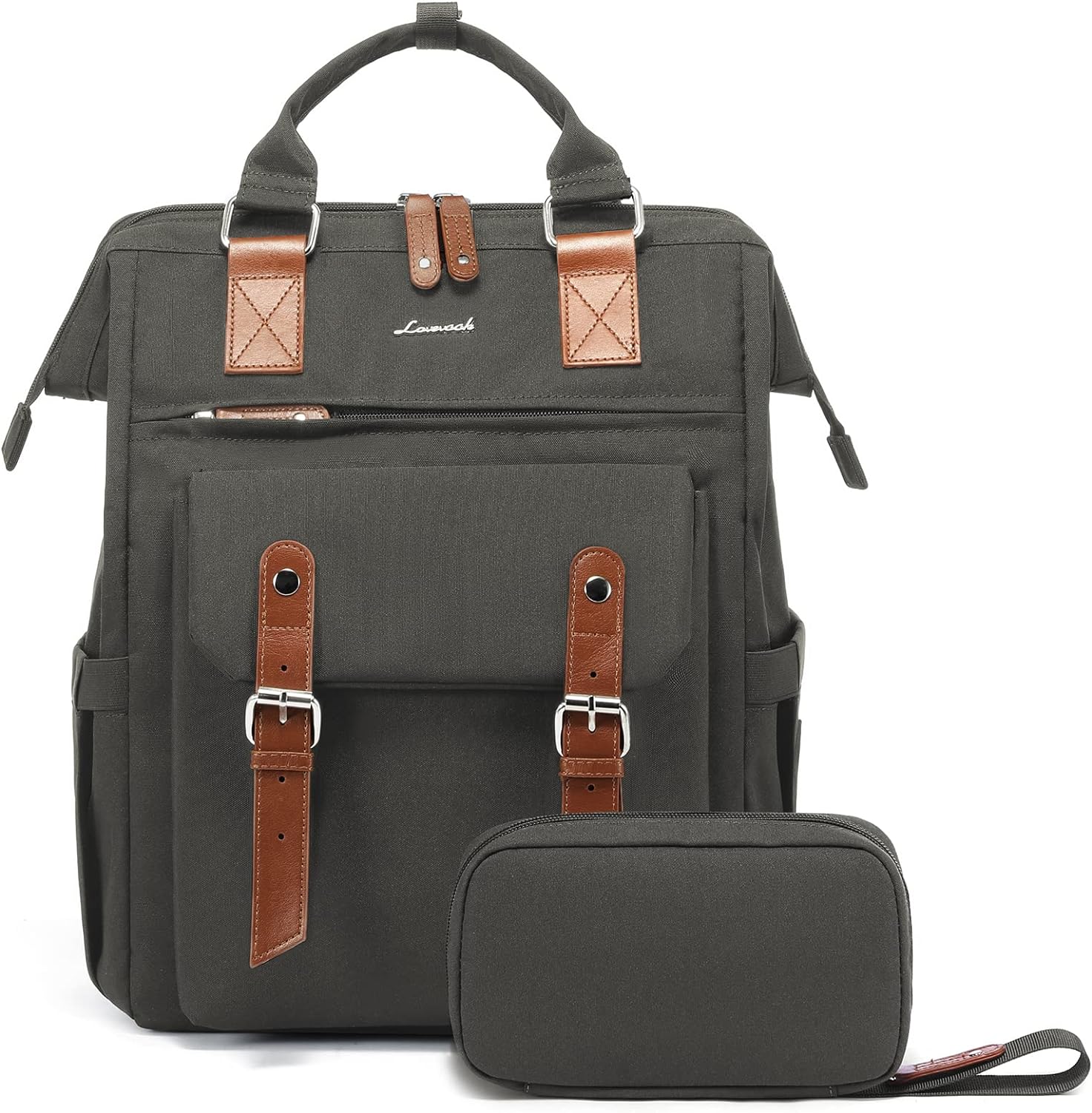LOVEVOOK Laptop Backpack for Women Work Travel Backpack Purse, Commuter Business Computer Bag Teacher Nurse Bags, College School Backpack Student Bookbag with Multi-Pockets, 15.6 Inch, Black-brown