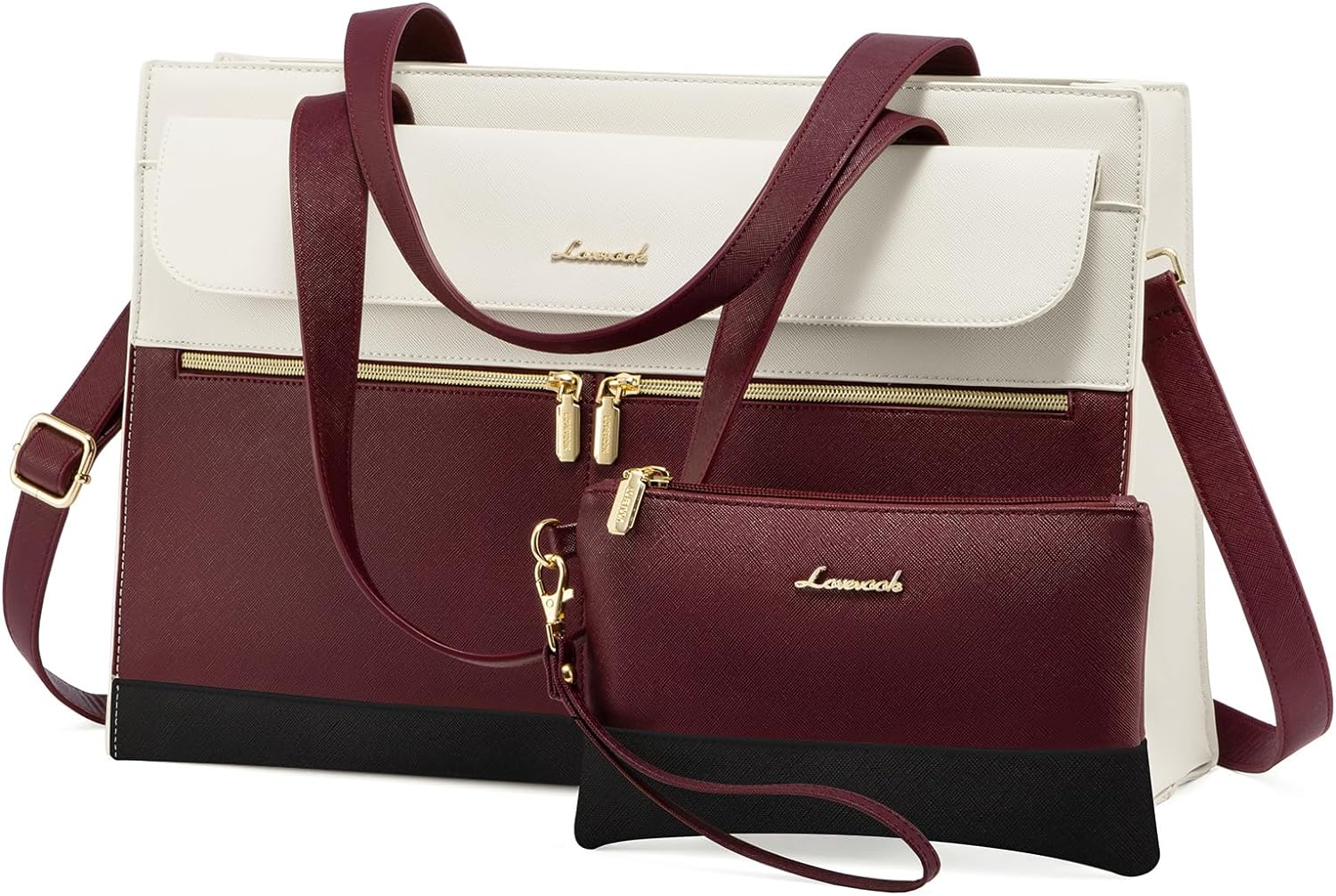 LOVEVOOK Laptop Bag for Women 15.6 Inch Tote Work Professional Leather Computer Briefcase Waterproof Handbag Shoulder Large Capacity Business Teacher Office Crossbody Purse