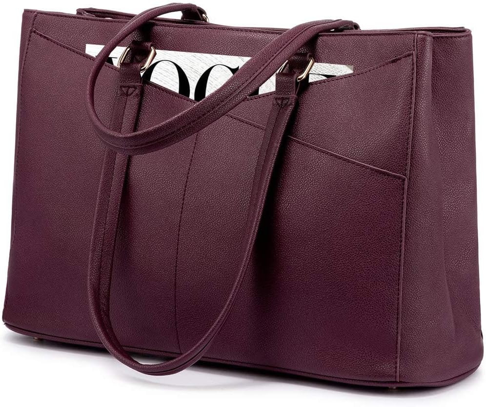 LOVEVOOK Laptop Tote Bag for Women 15.6 Inch Waterproof Leather Computer Bags Business Office Work Briefcase Black