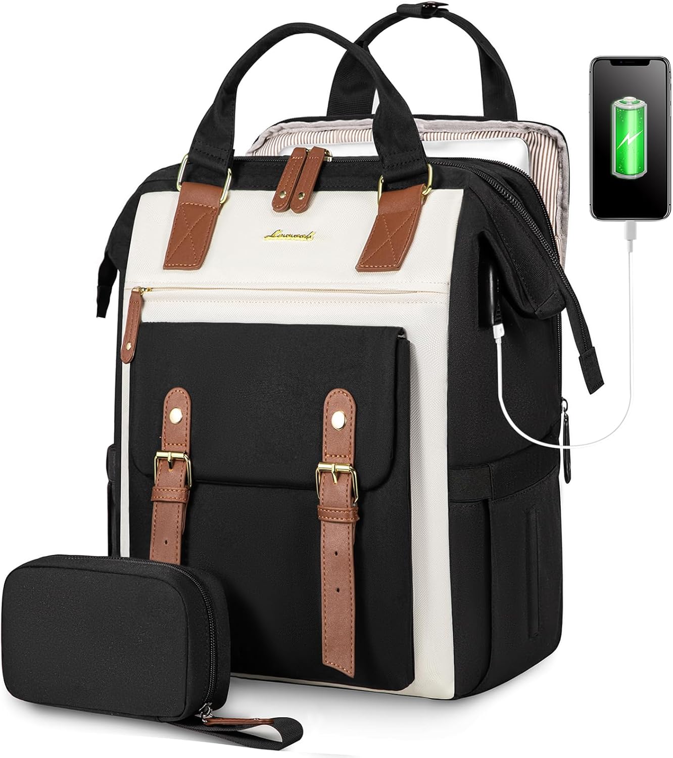LOVEVOOK Laptop Backpack for Women Work Travel Backpack Purse, Commuter Business Computer Bag Teacher Nurse Bags, College School Backpack Student Bookbag with Multi-Pockets, 15.6 Inch, Black-brown