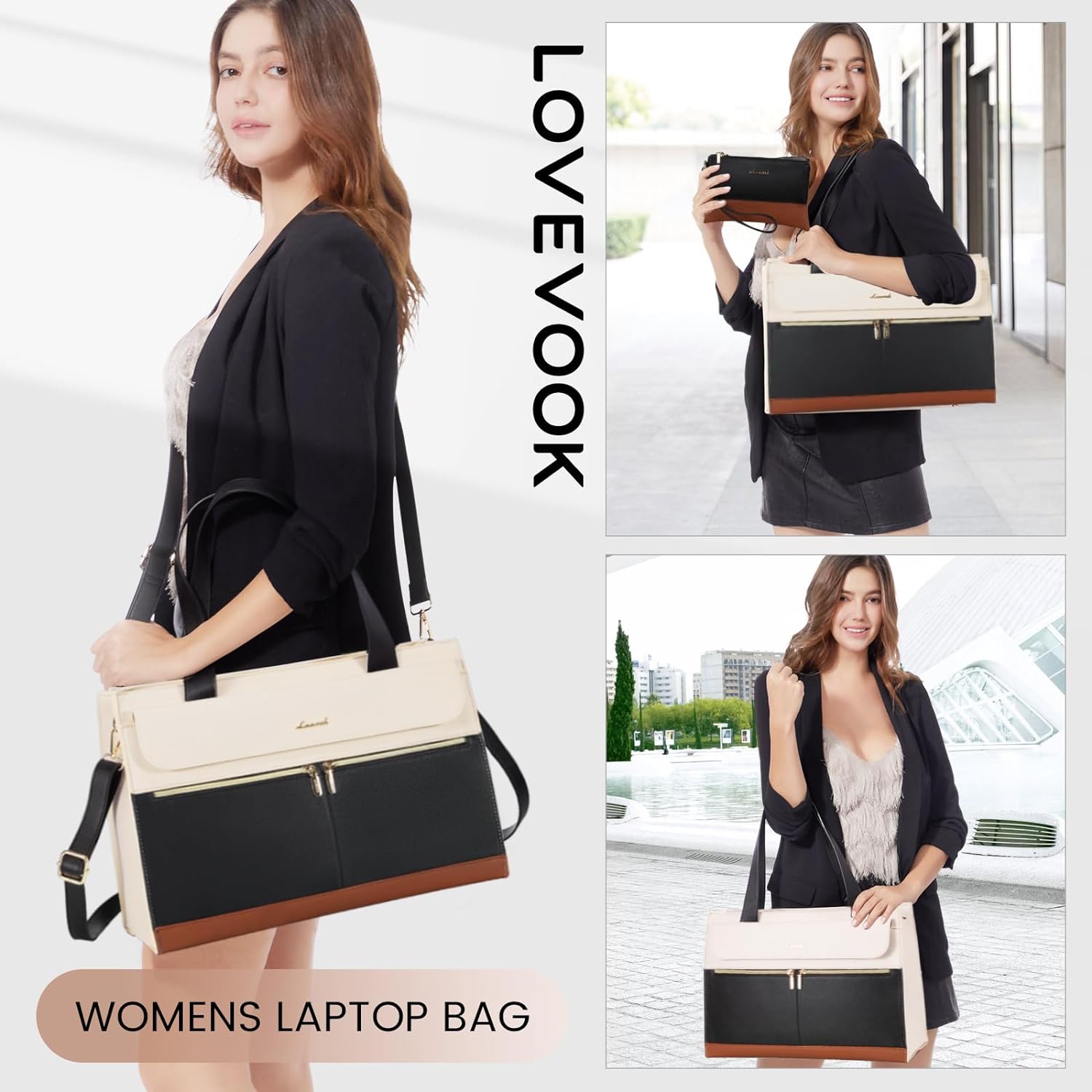 LOVEVOOK Laptop Bag for Women 15.6 Inch Tote Work Professional Leather Computer Briefcase Waterproof Handbag Shoulder Large Capacity Business Teacher Office Crossbody Purse