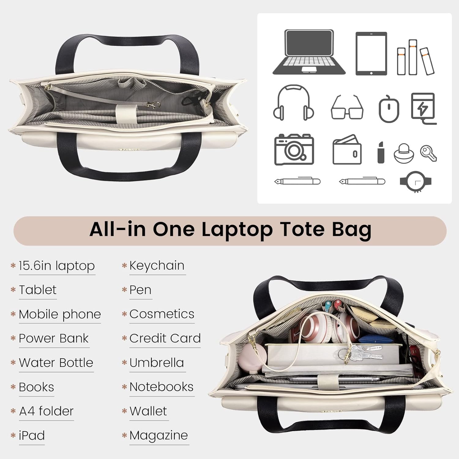 LOVEVOOK Laptop Bag for Women 15.6 Inch Tote Work Professional Leather Computer Briefcase Waterproof Handbag Shoulder Large Capacity Business Teacher Office Crossbody Purse