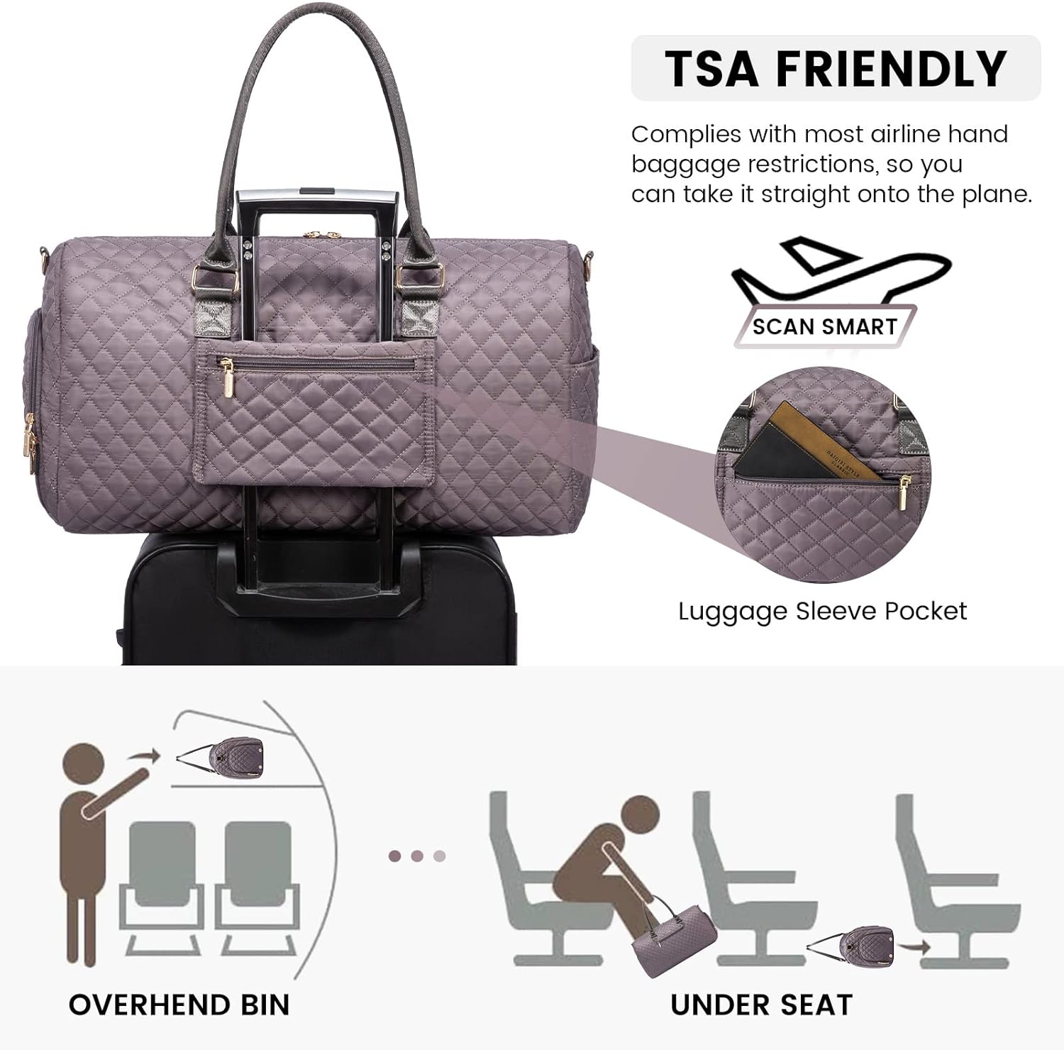 LOVEVOOK Travel Duffle Bag, Weekender Bag for Women with Toiletry Bag, Carry on Overnight Bag with Shoe Compartment, Gym Duffel Bag with Wet Pocket, Mommy Hospital Bags for Labor and Delivery